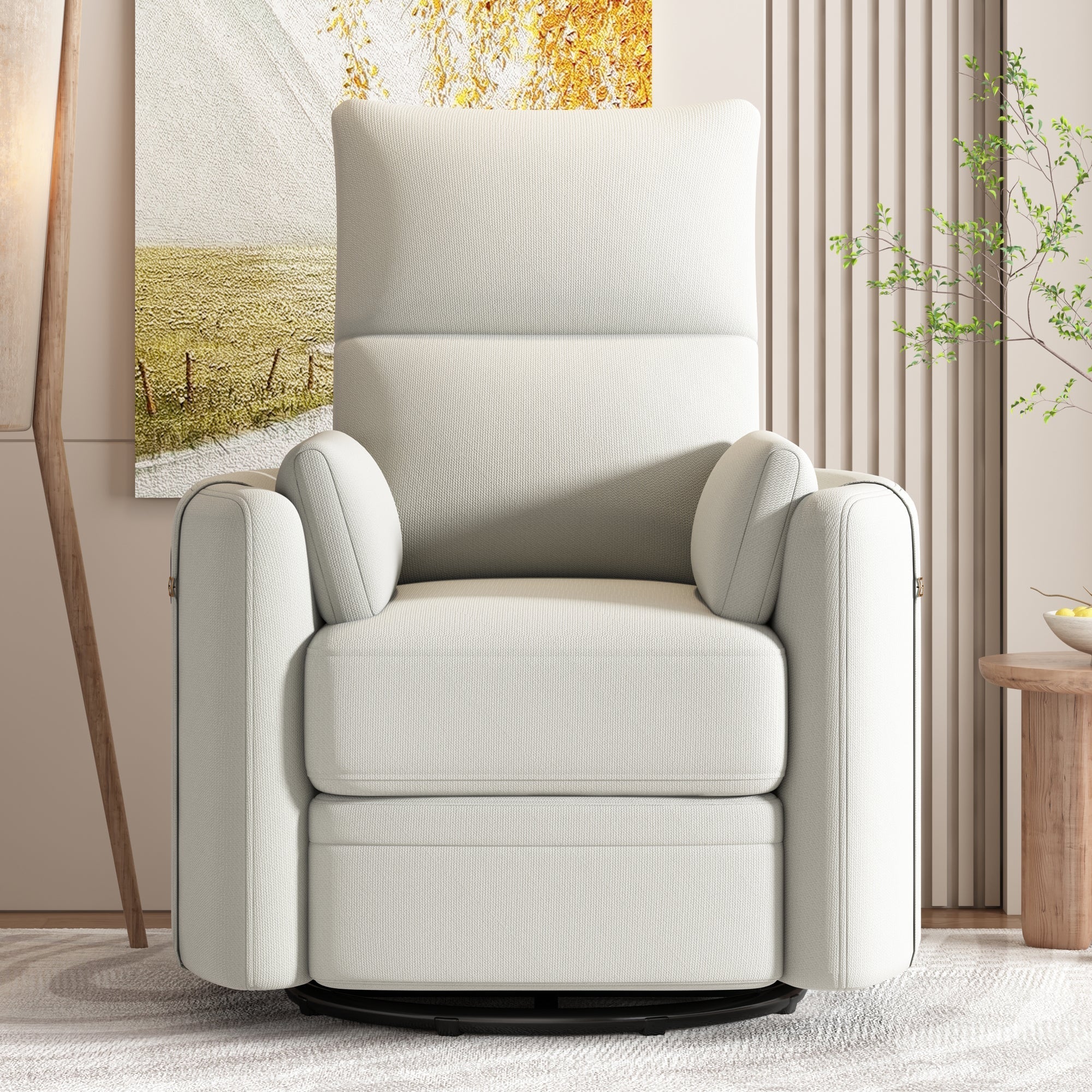 360 Degree Swivel Recliner Theater Recliner Manual Rocker Recliner Chair with Two Removable Pillows for Living Room, Beige