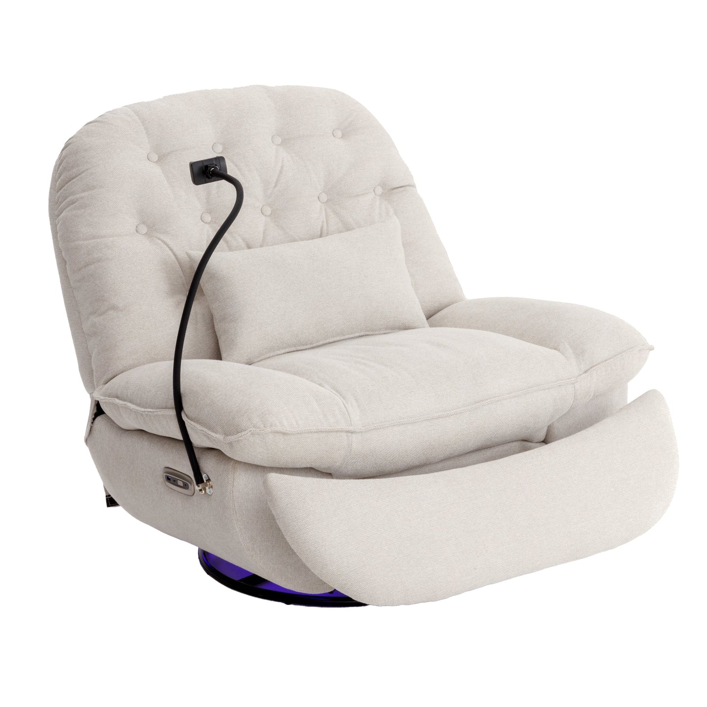 270 Degree Swivel Power Recliner with Voice Control, Bluetooth Music Player,USB Ports, Atmosphere Lamp, Hidden Arm Storage and Mobile Phone Holder for Living Room, Bedroom, Apartment, Beige