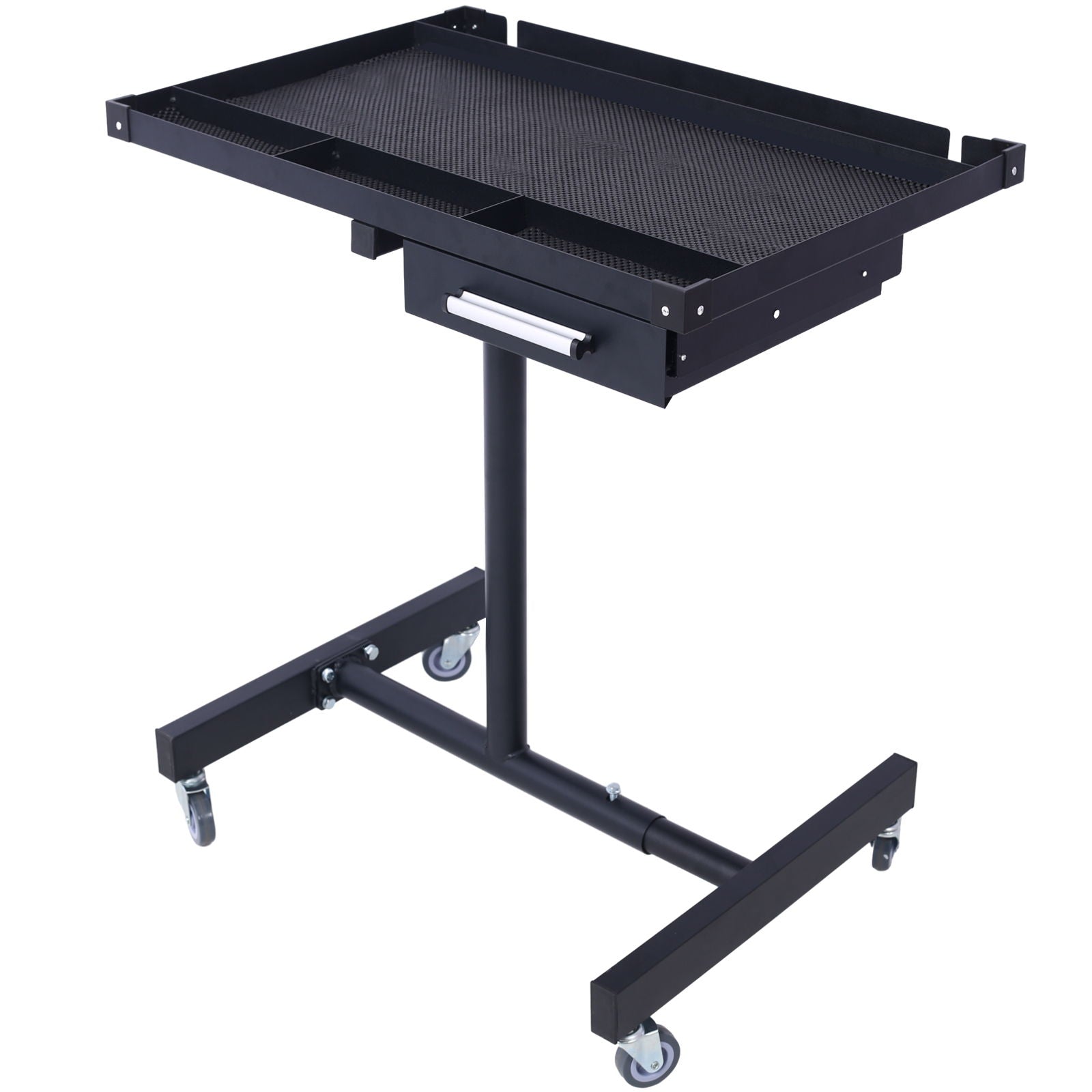 Adjustable Tear Down Work Table With Drawer For Garages, Repair Shops, And Diy, Portable, (4) 2.5" Swivel Casters, 220 Pound Capacity, Rubber Corners, Heavy Duty Steel