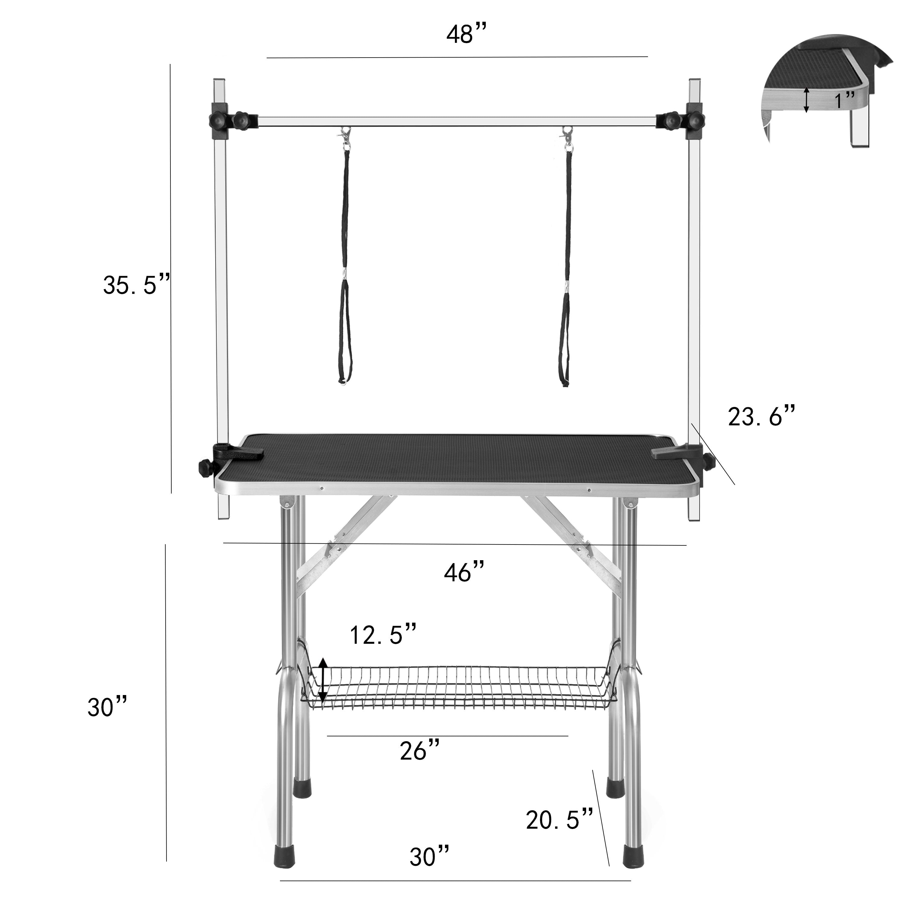 Professional Dog Pet Grooming Table Large Adjustable Heavy Duty Portable With Arm & Noose & Mesh Tray - Black