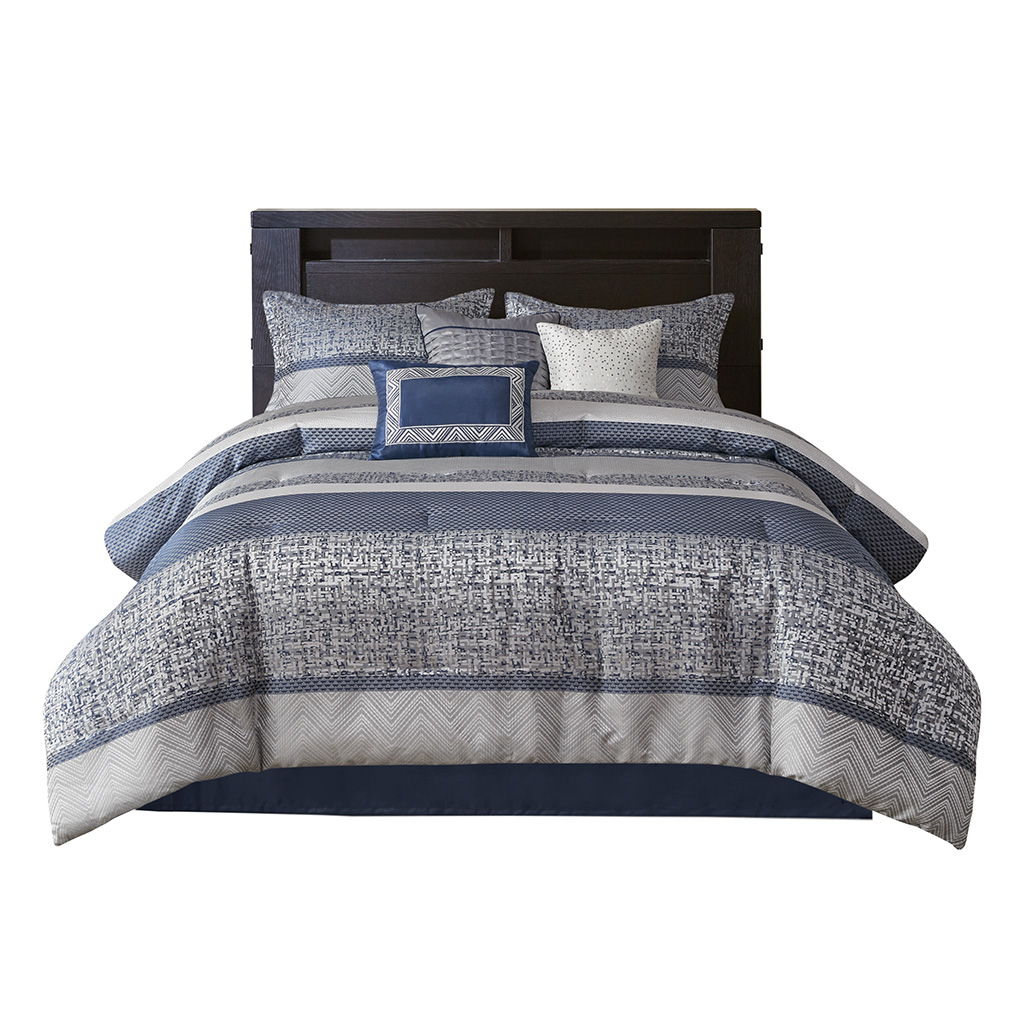 Rhapsody - California King 7 Piece Comforter Set - Navy
