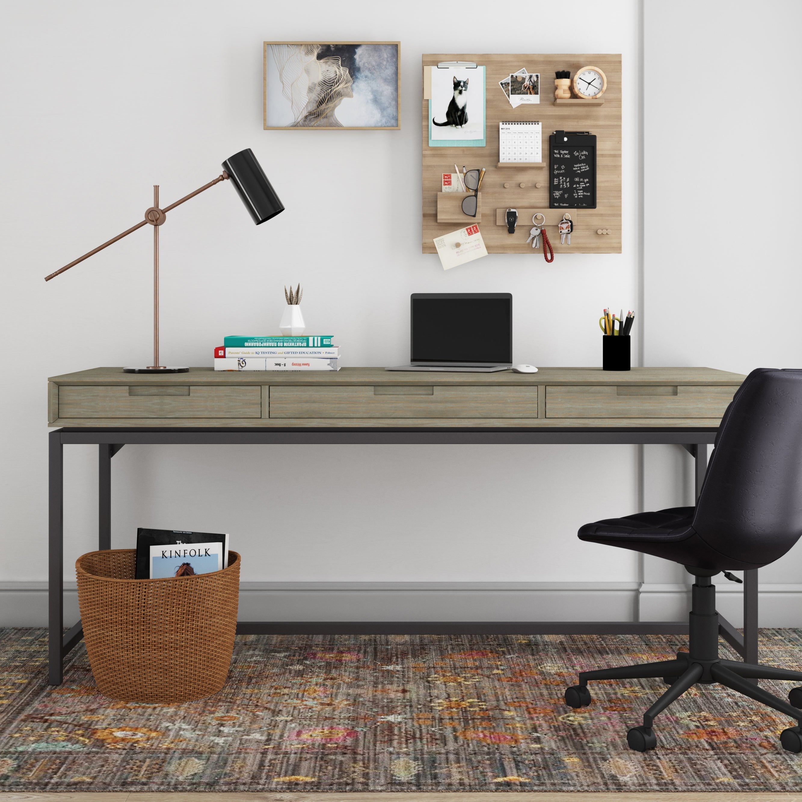 Banting - Mid Century Wide Desk - Distressed Grey