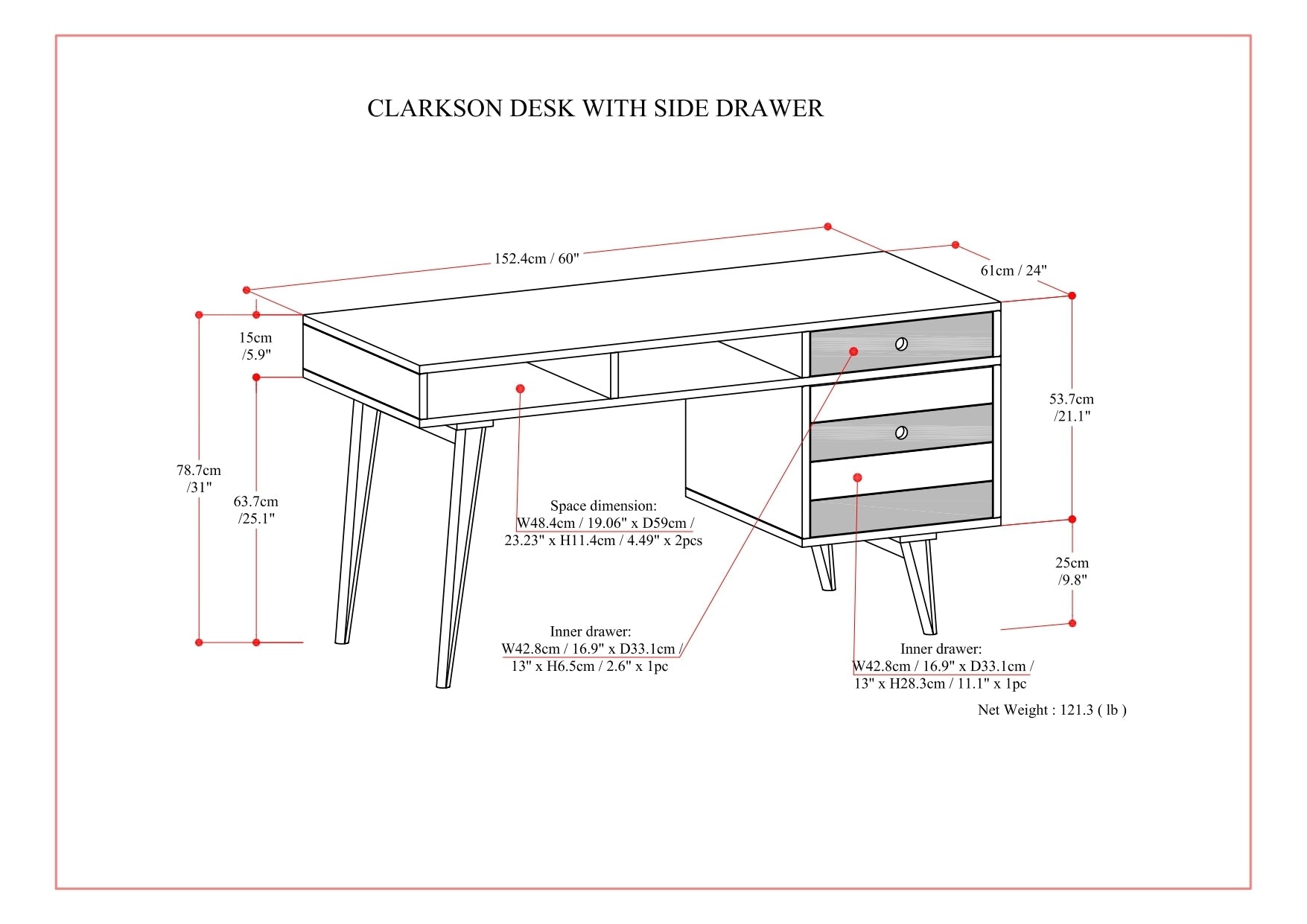 Clarkson - Desk with side drawers - Rustic Natural Aged Brown