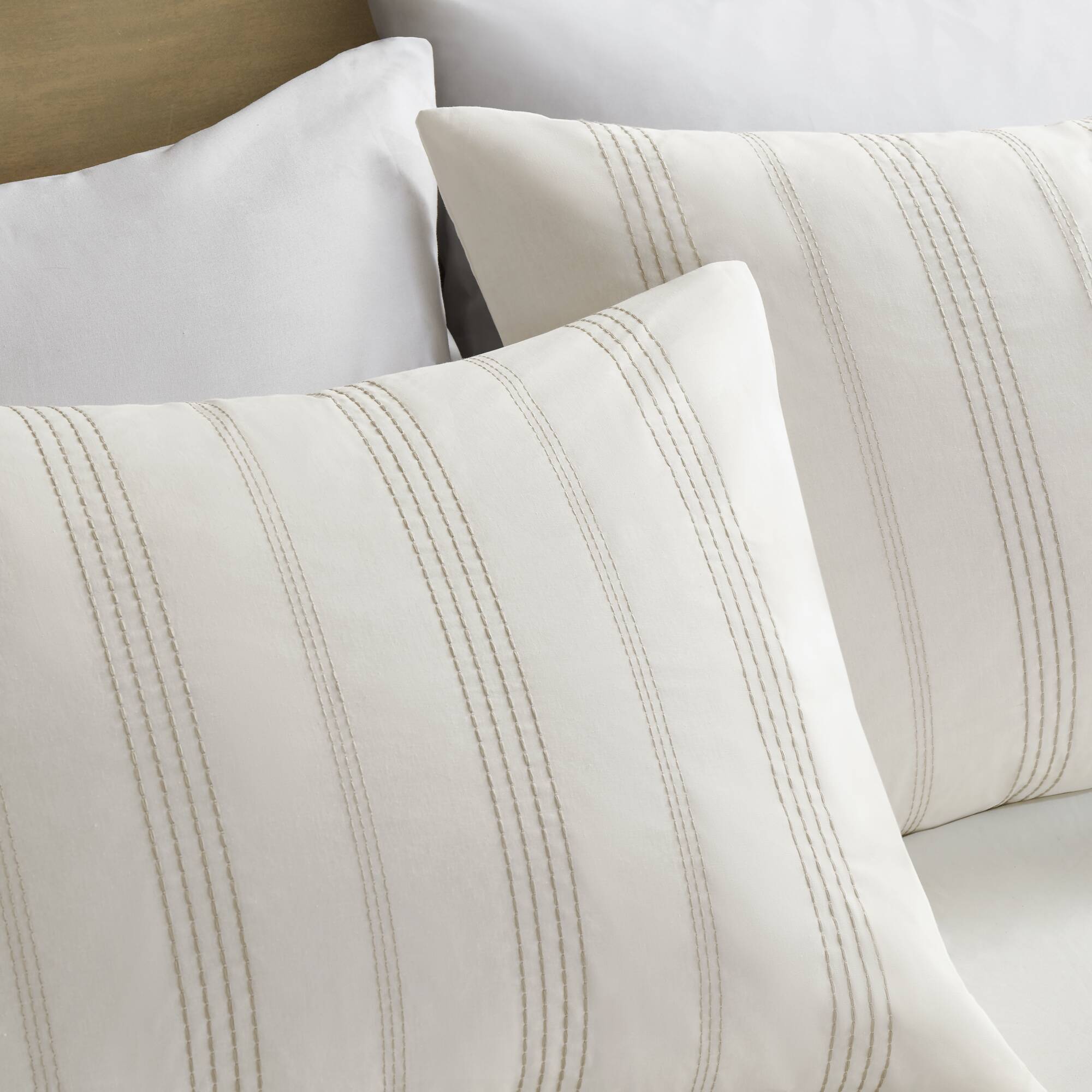Morgan - 6 Piece Cotton Jacquard Oversized Comforter Set - Ivory / Taupe
