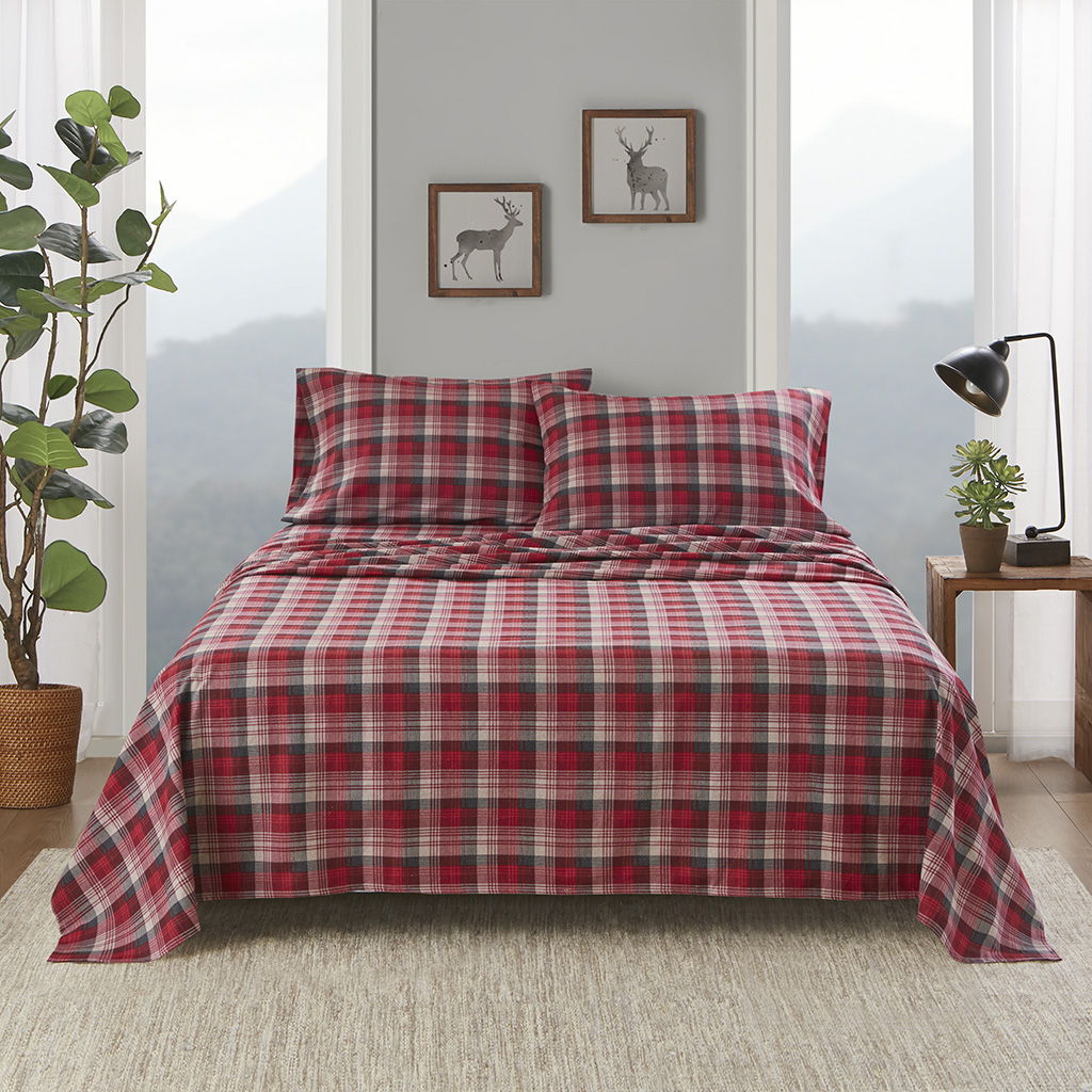 Flannel - California King Sheet Set - Red Plaid