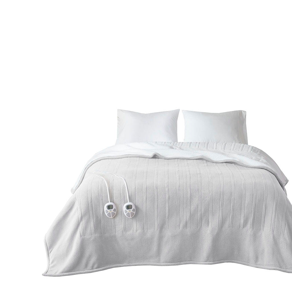 Fleece to Sherpa - Twin Heated Blanket - Light Gray