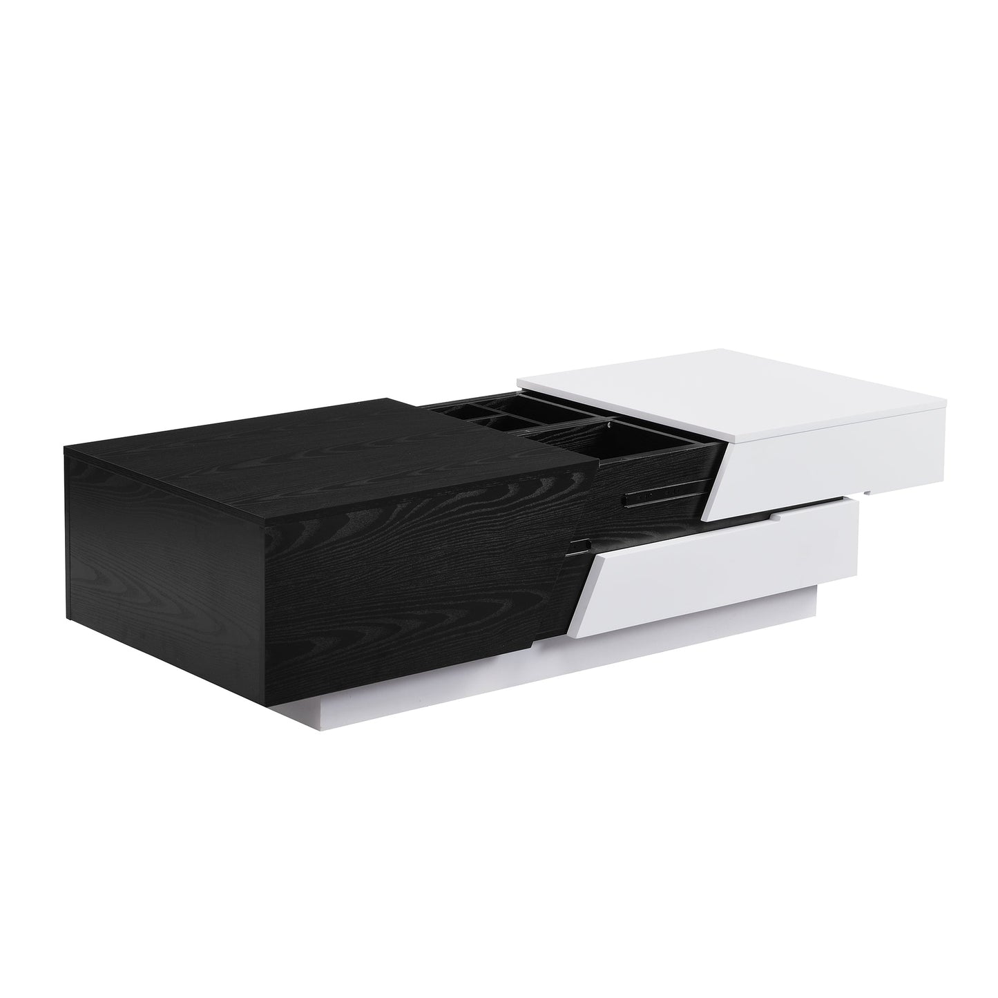 Modern Extendable Sliding Top Coffee Table with Storage in White&Black