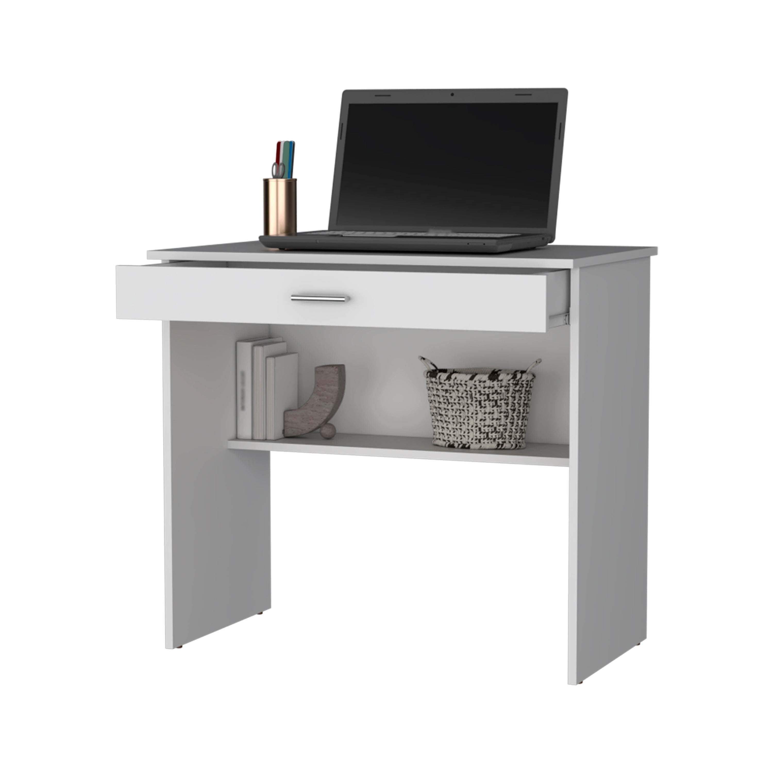 Chloe White Storage Desk with Drawer and Shelf