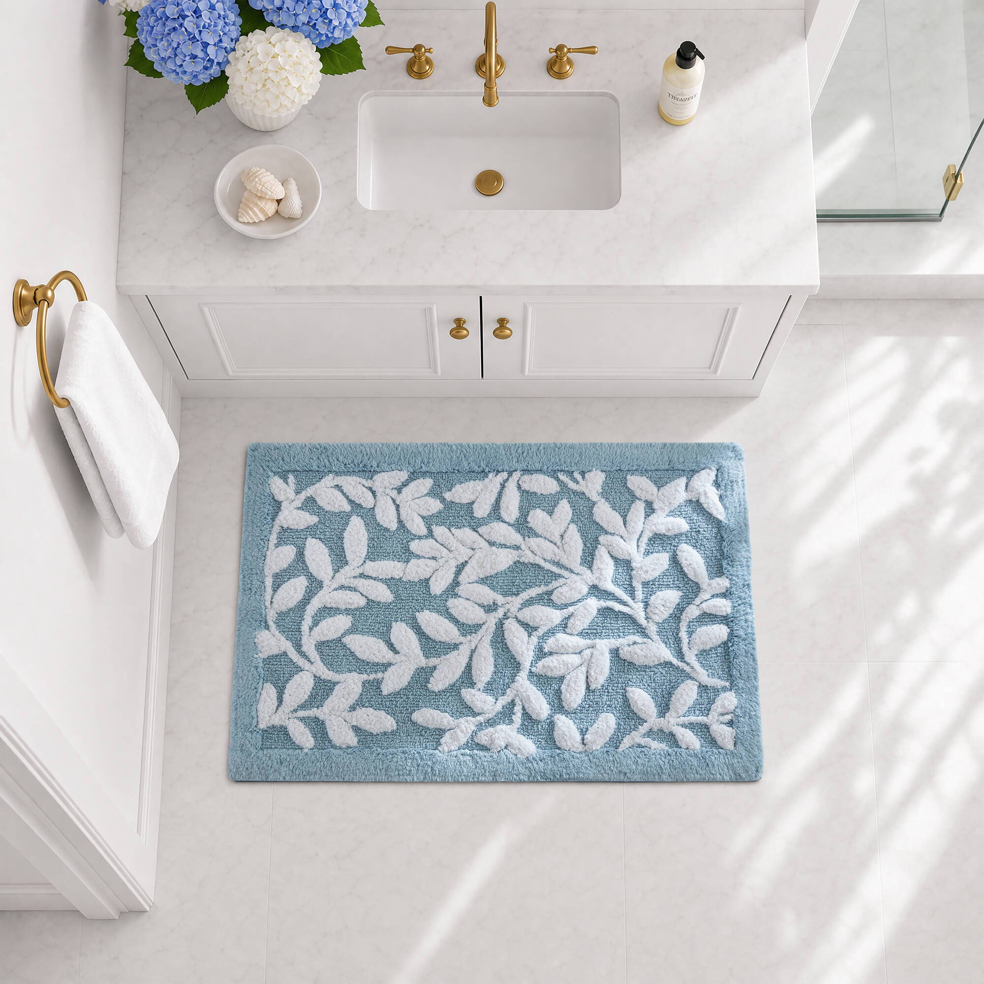 Serene - 34" x 21" Cotton Tufted Bath Rug - Blue