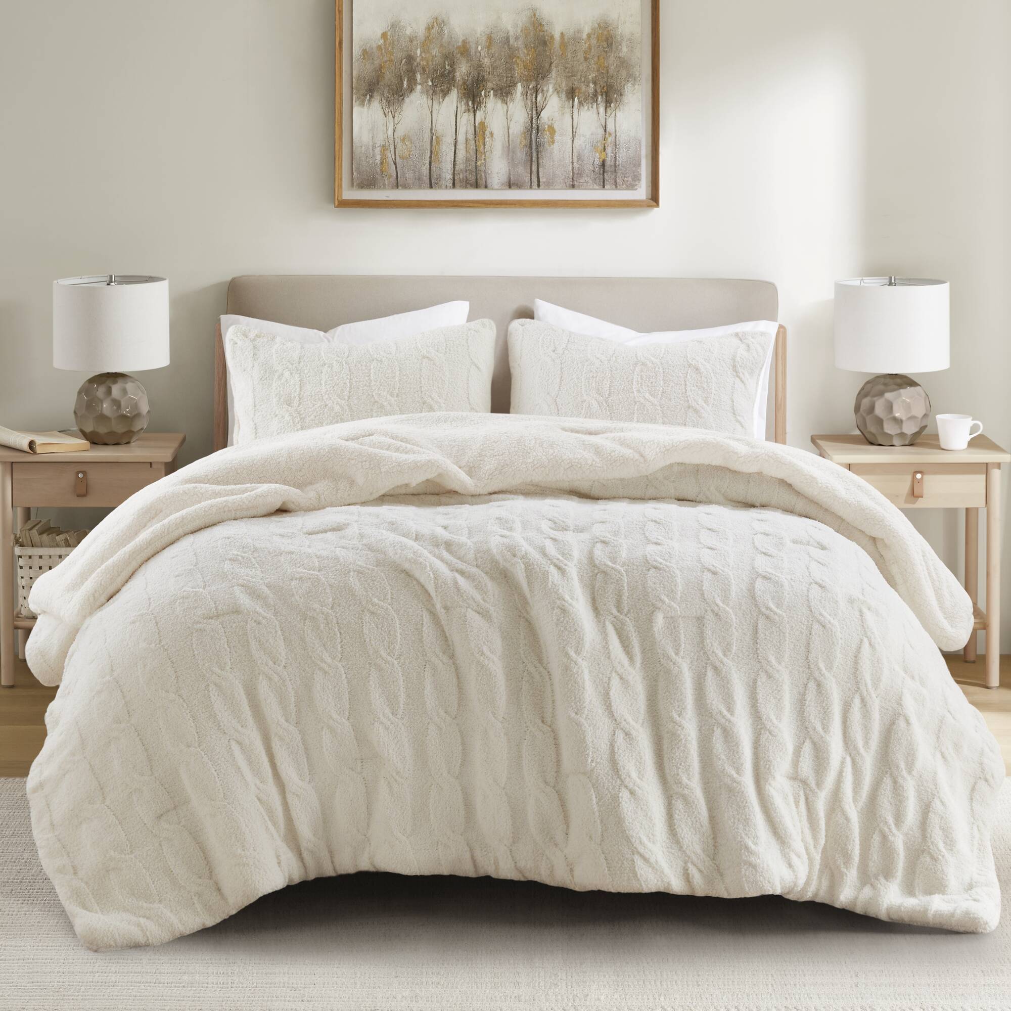 Riordan - Full/Queen Cable Knit Comforter Set - Ivory