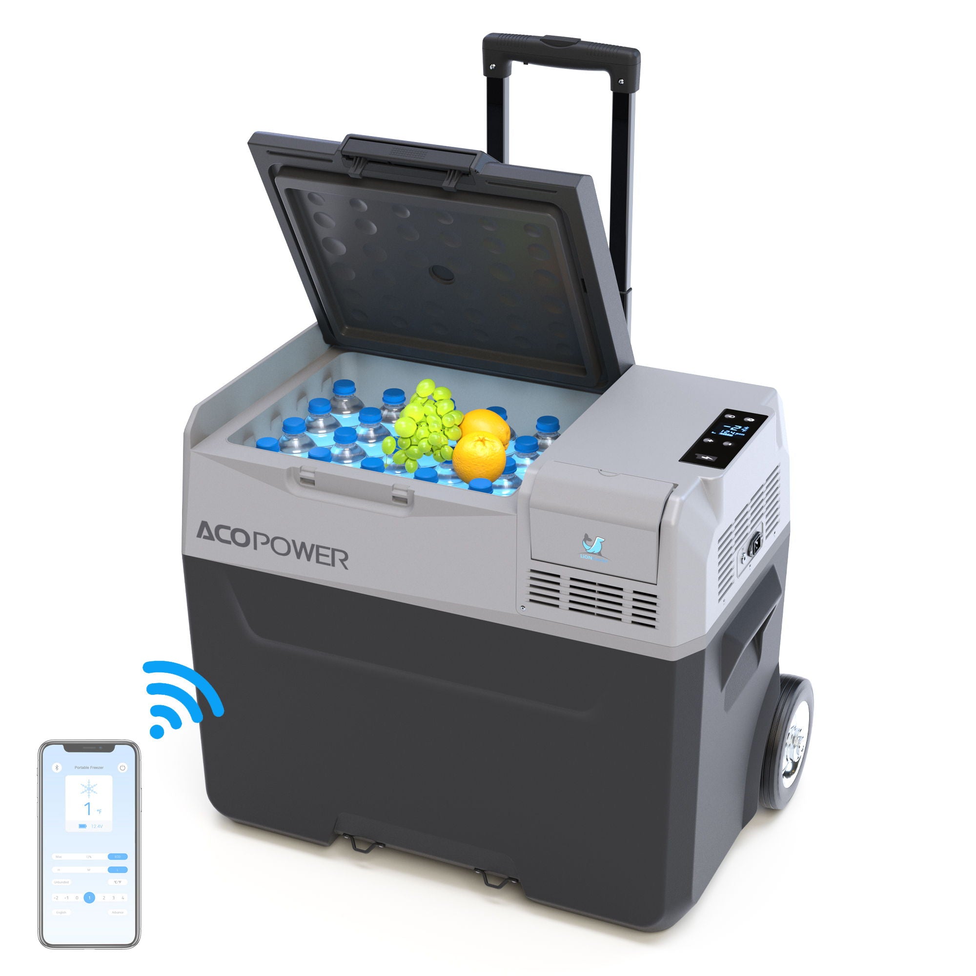 Car Freezer Portable Refrigerator Freezer With App Control And 6'' Off-Road Wheels, 12V, 45W Cooler Freezer, Low Noice