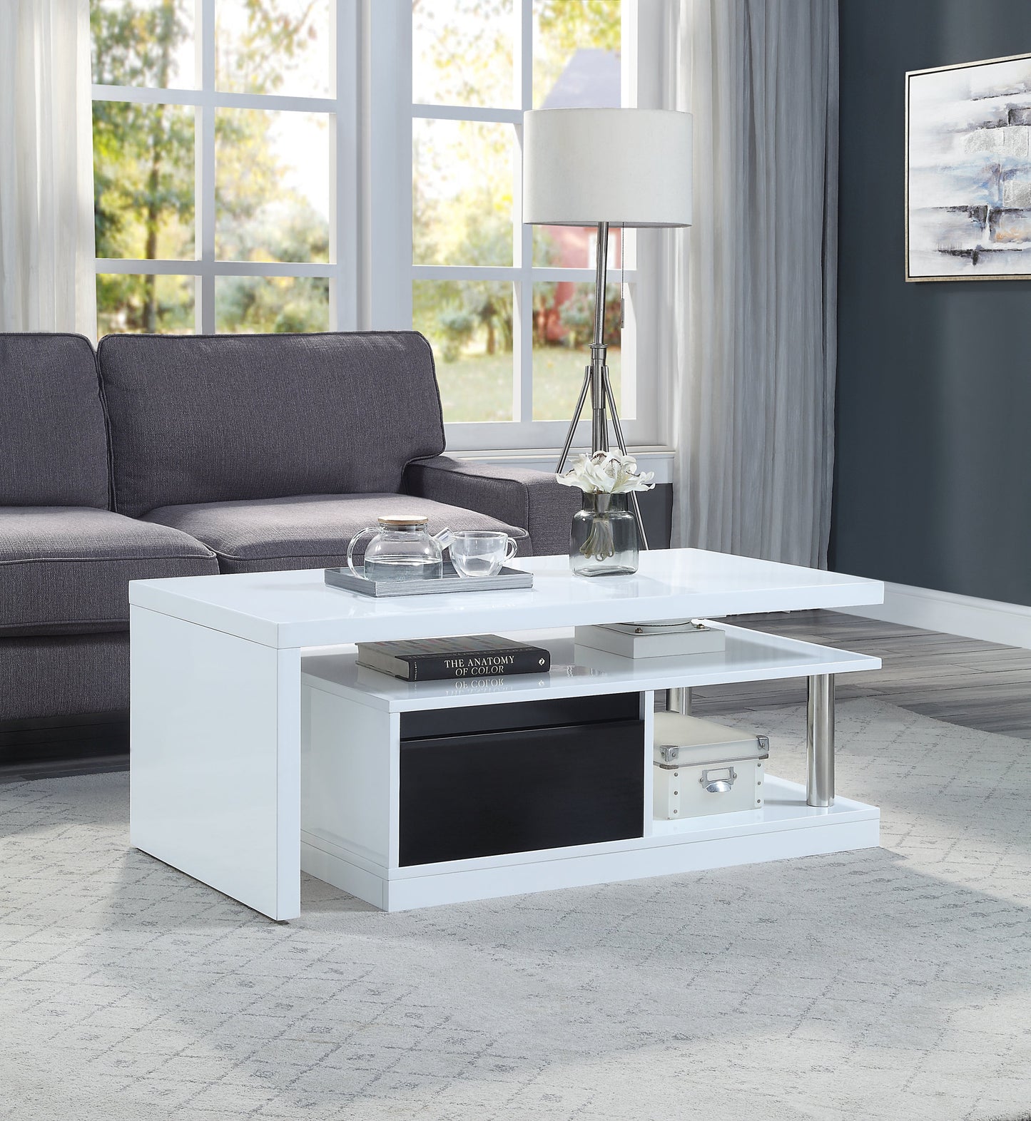 ACME Buck II Coffee Table w/Swivel Top in White & Black High Gloss Finish LV00997