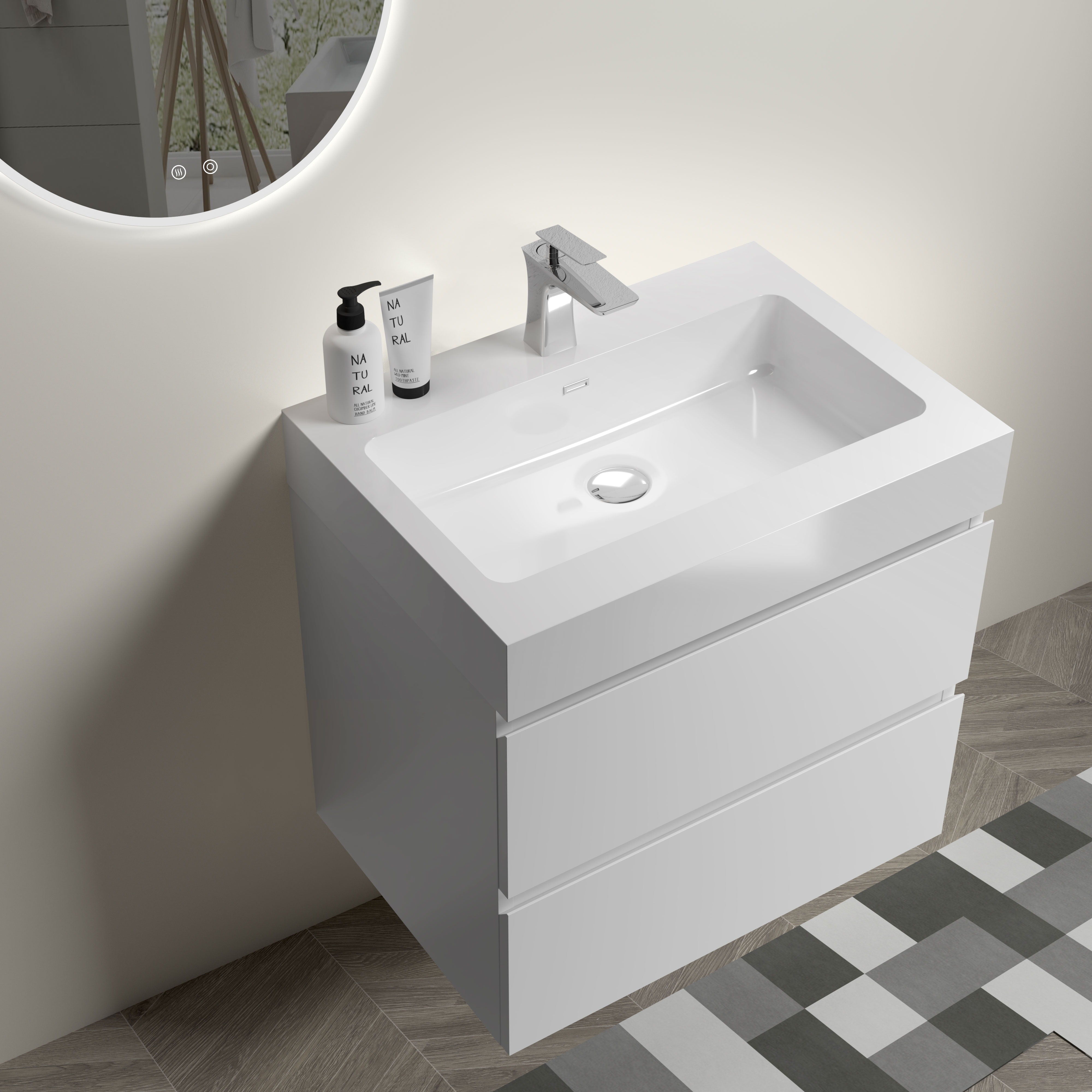 Alice - Bathroom Vanity With Large Storage, Sink Wall Mounted Floating Bathroom Vanity For Modern Bathroom, One-Piece Sink Basin Without Drain And Faucet