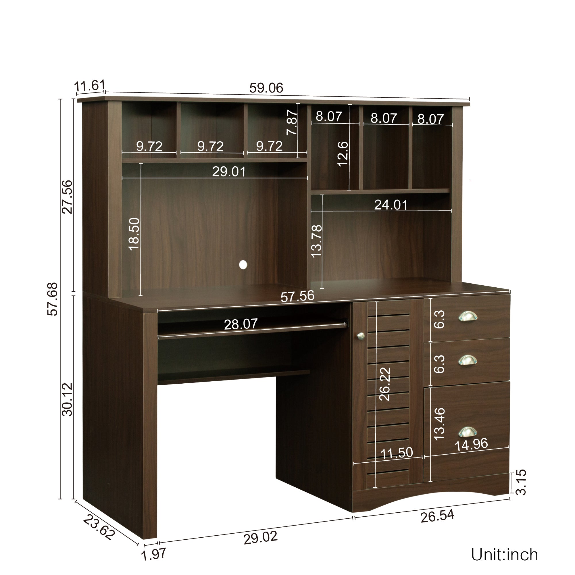 Home Office Computer Desk with Hutch,Walnut