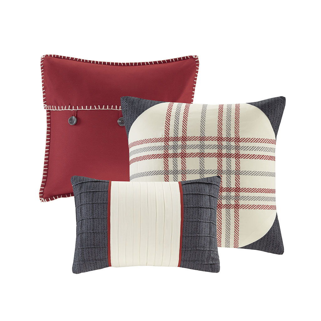 Ridge - 6 Piece Herringbone Duvet Cover Set - Red