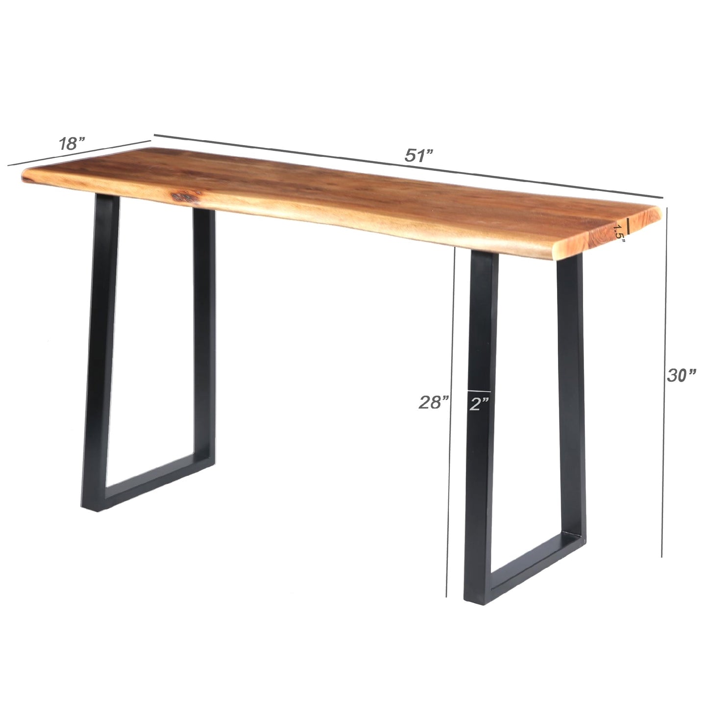 Industrial Wooden Live Edge Desk with Metal Sled Leg Support, Brown and Black