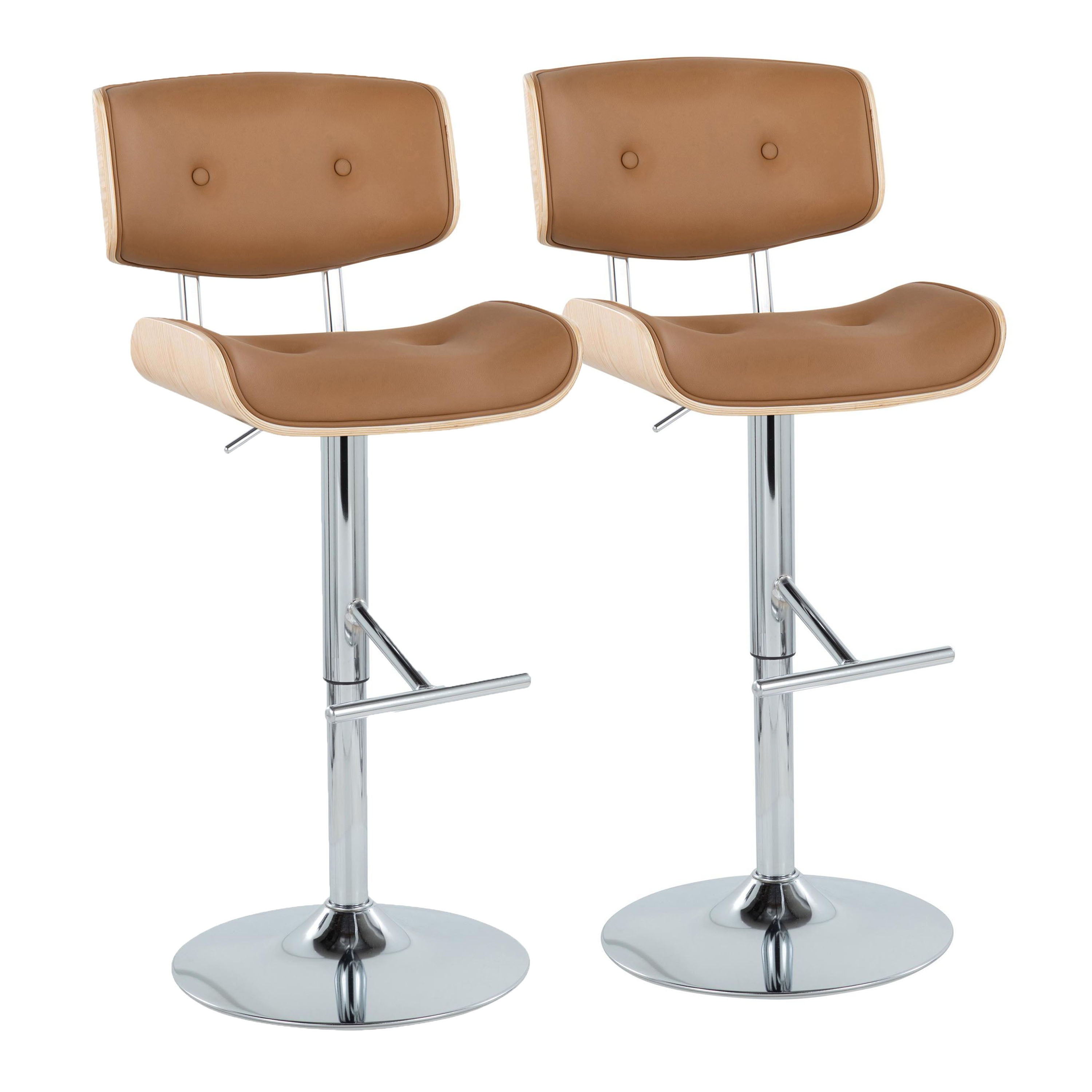 Lombardi - Contemporary Adjustable Barstool With Swivel With Straight T Footrest (Set of 2)