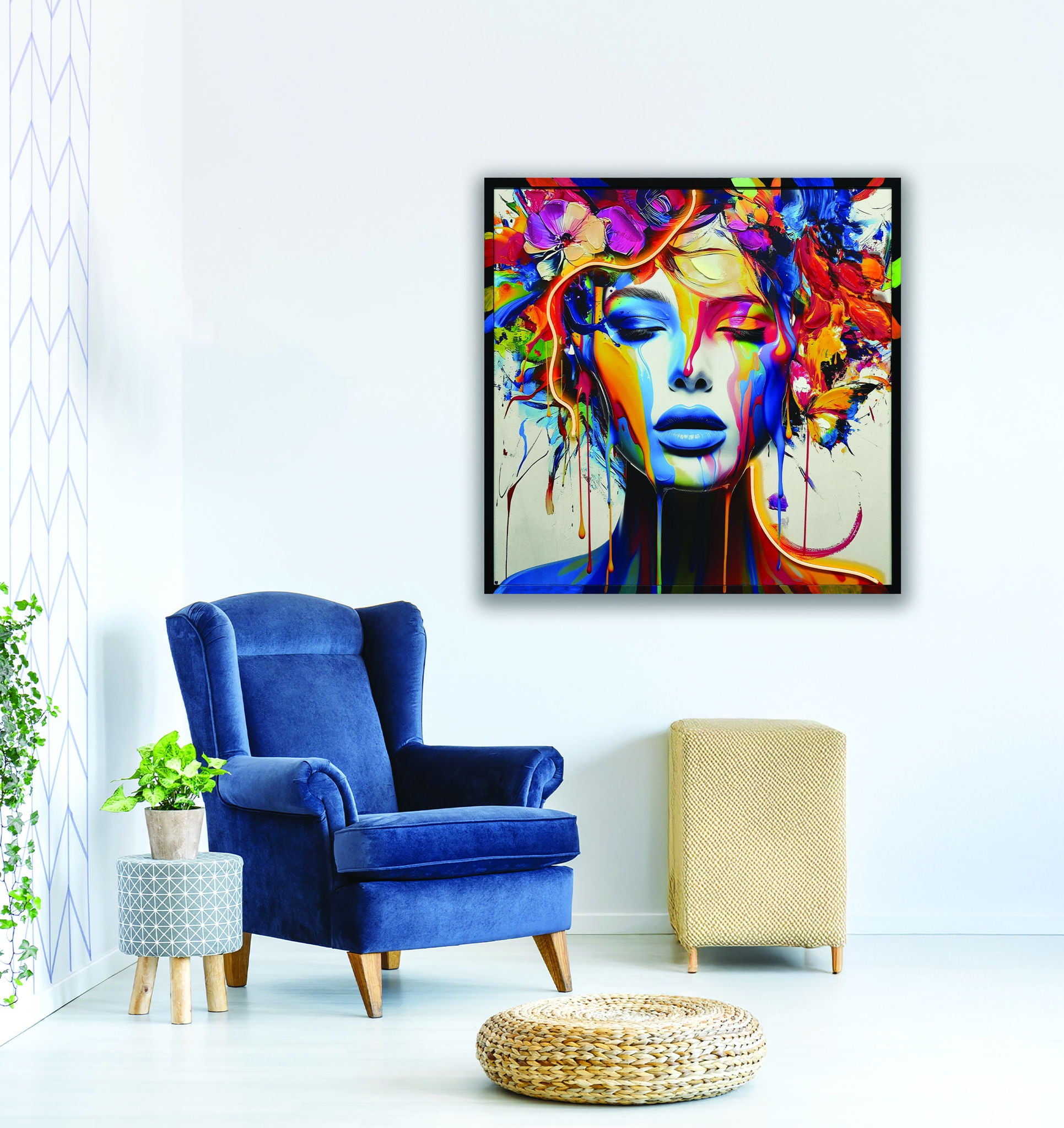 "Vibrant Reverie" Hand-Embellished LED In Frame - Multicolor / Neon