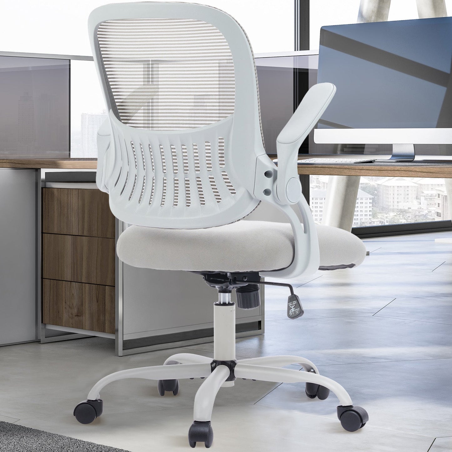 Sweetcrispy Office Mid Back Ergonomic Mesh Computer Desk Larger Seat Executive Height Adjustable Swivel Task Chair with Lumbar Support