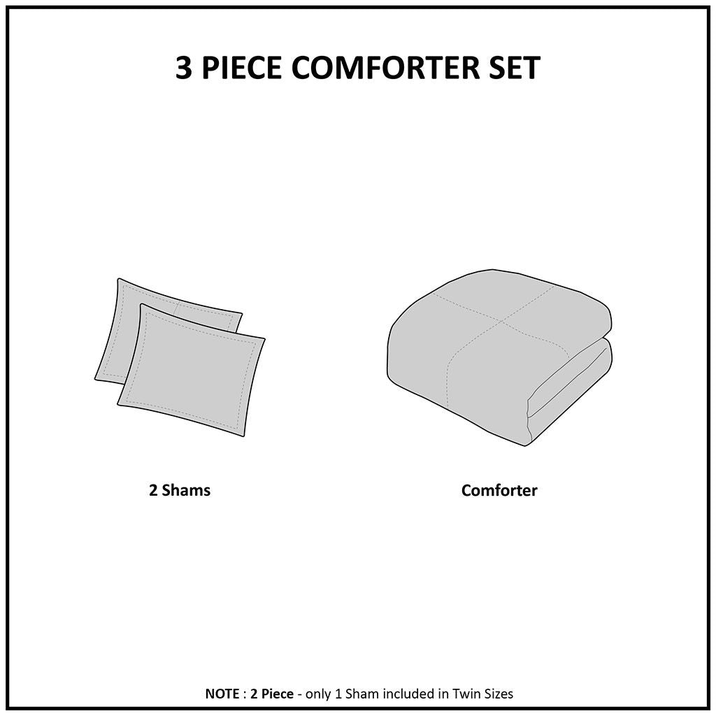 Viola - King 3 Piece Tufted Damask Comforter Set - Off White