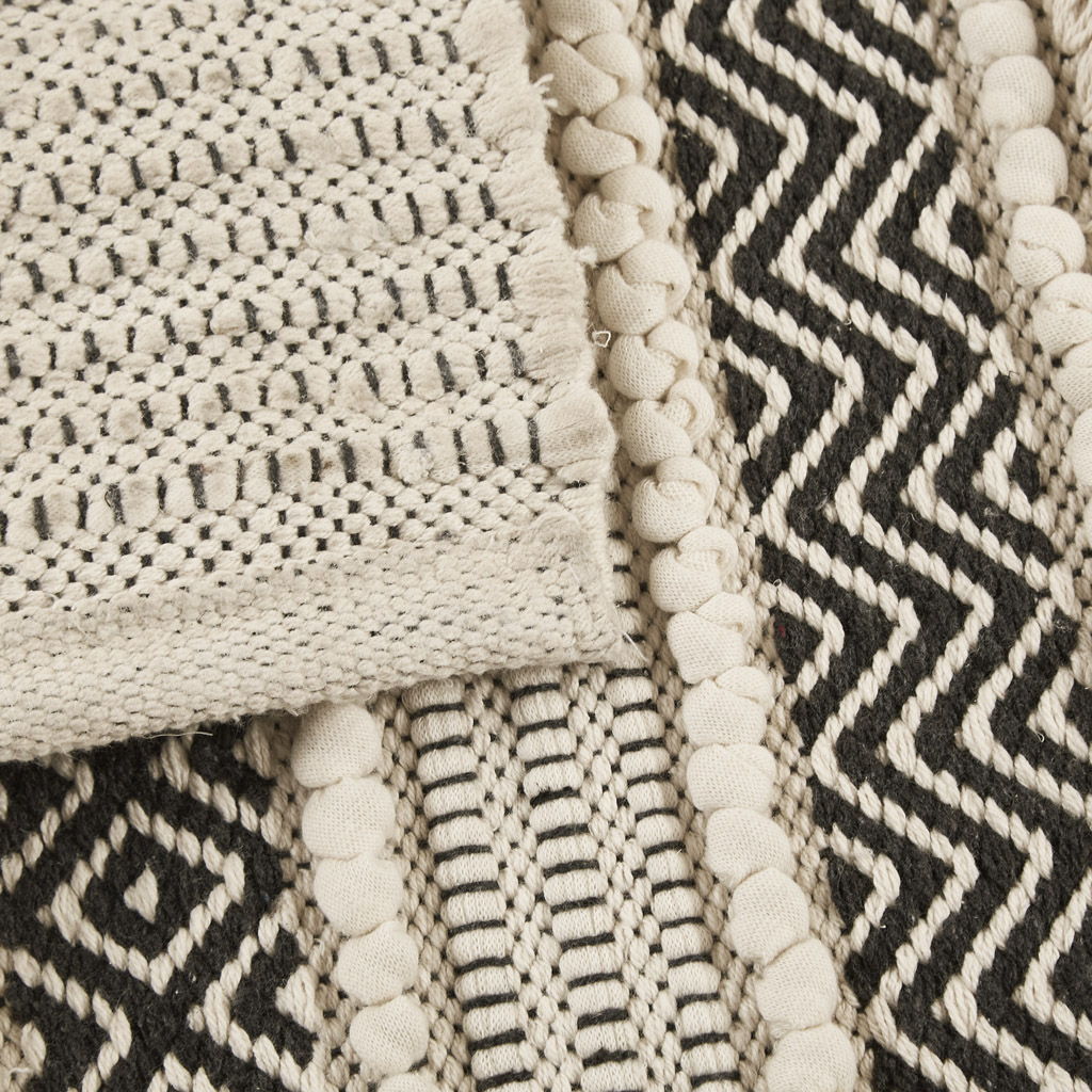 Asher - 20" x 32" Woven Texture Stripe Bath Rug - Black