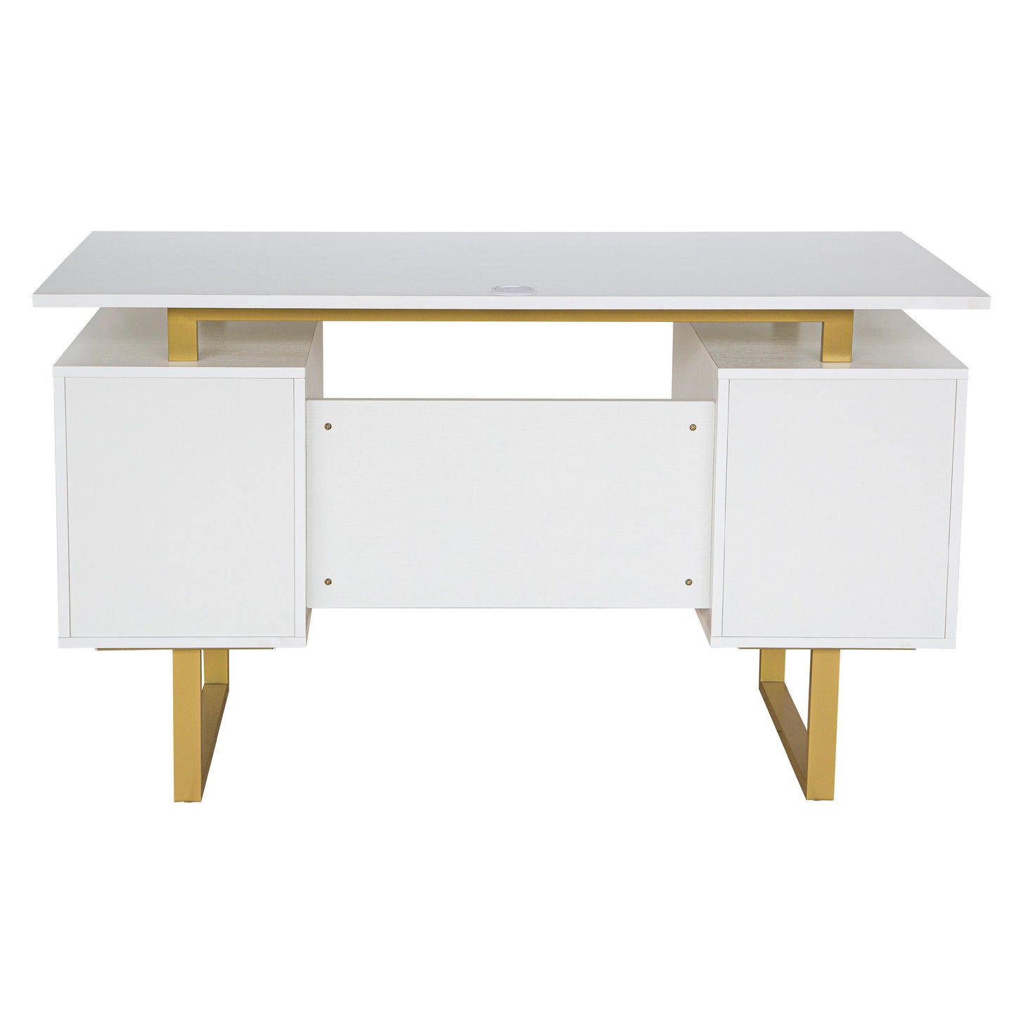 Techni Mobili White and Gold Desk for Office with Drawers & Storage, 51.25 in. W