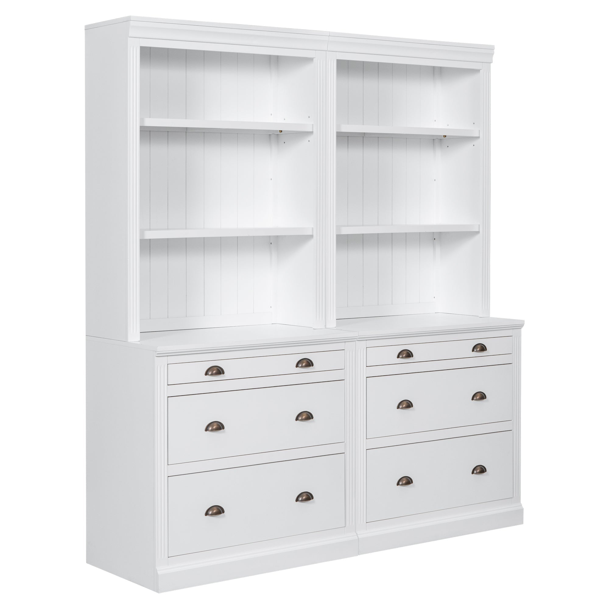 83.4"Tall Bookshelf Suite,Modern Bookcase Suite with LED Lighting, Drawers and Open Shelves,2-Piece Set Storage Bookshelf for Living Room,Home Office,White