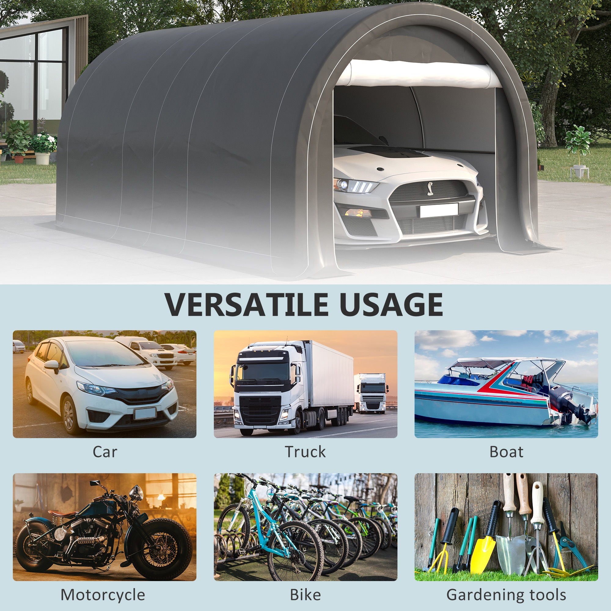 Outsunny - 10' x 16' Carport, Heavy Duty Portable Garage Storage Tent With Large Zippered Door, Anti-Uv Pe Canopy Cover For Car, Truck, Boat, Motorcycle, Bike, Garden Tools, Outdoor Work