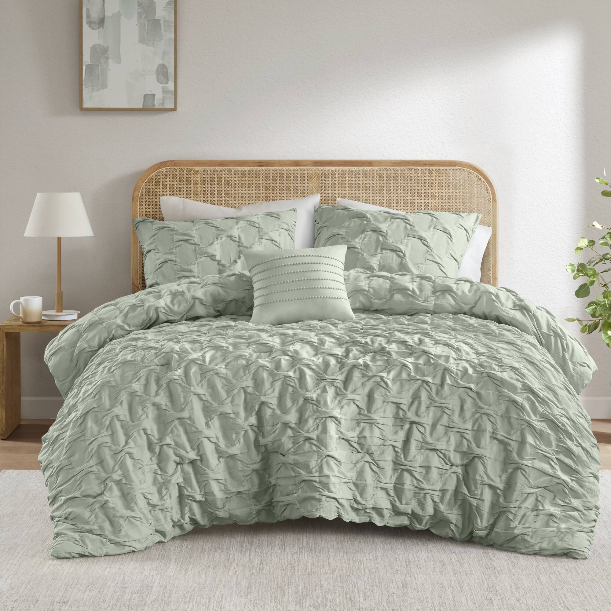 Bailey - King/California King Diamond Pucker Comforter Set - Green