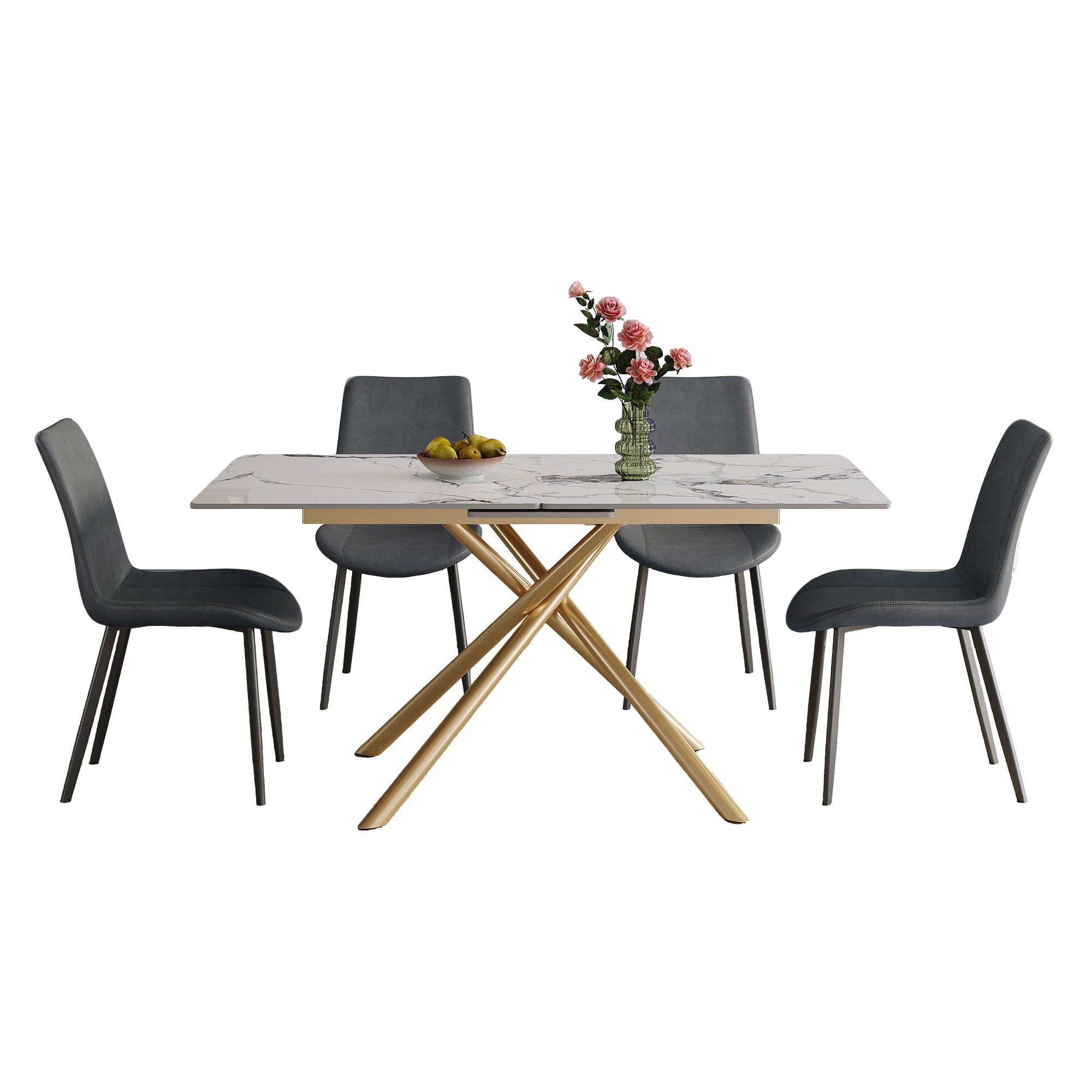 Modern Expandable Dining Table With Retractable Leaf With Chairs