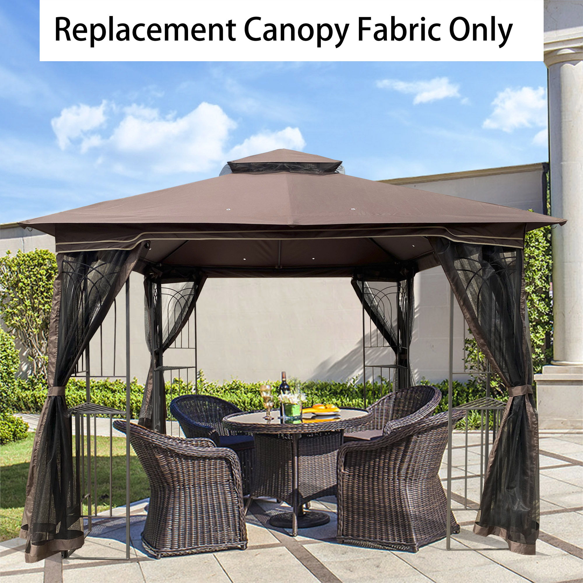 Patio Double Roof Gazebo Replacement Canopy Top Fabric