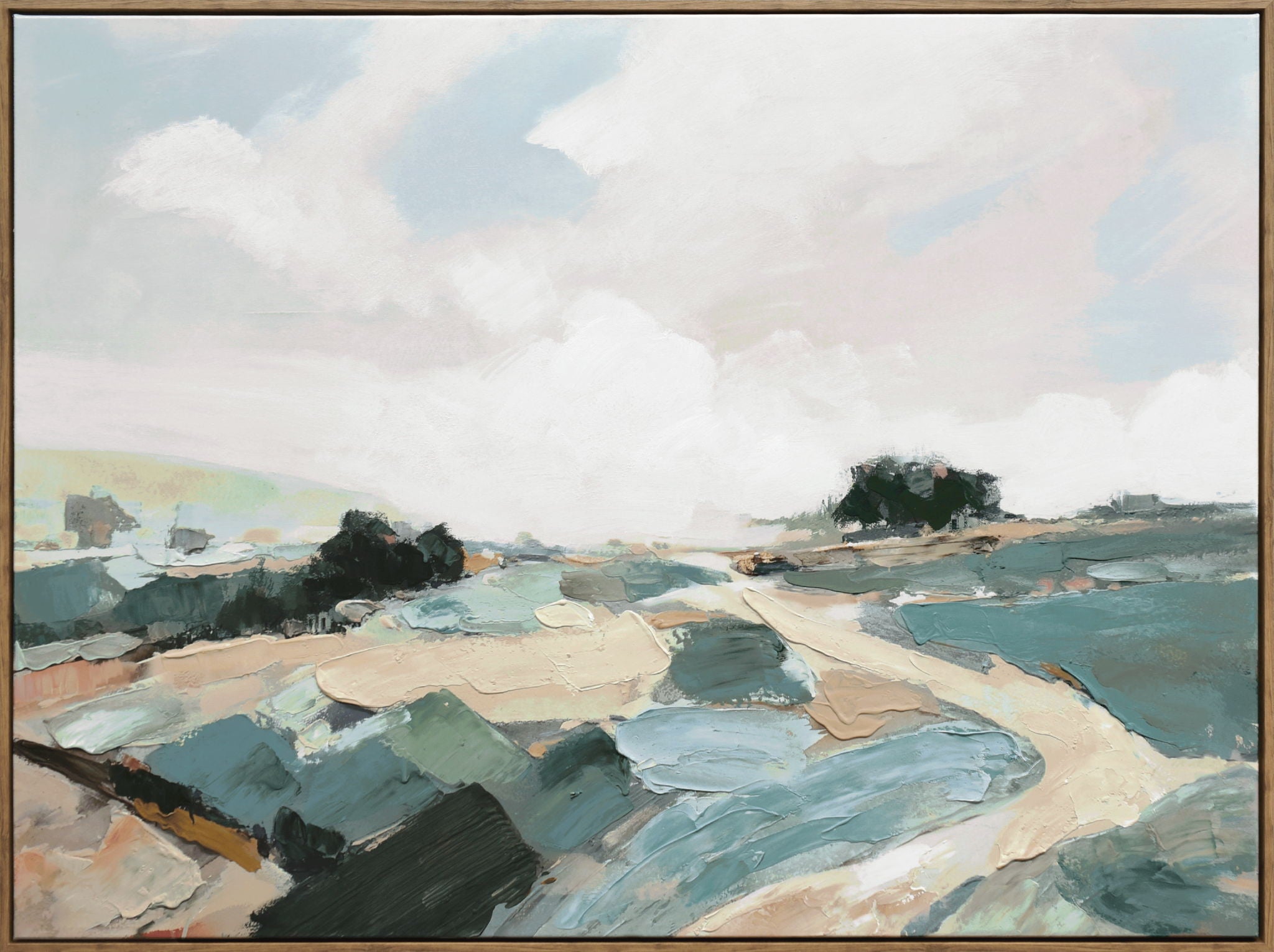 "Tranquil Pathway" Hand-Embellished Canvas In Frame - Gray / Blue / Green