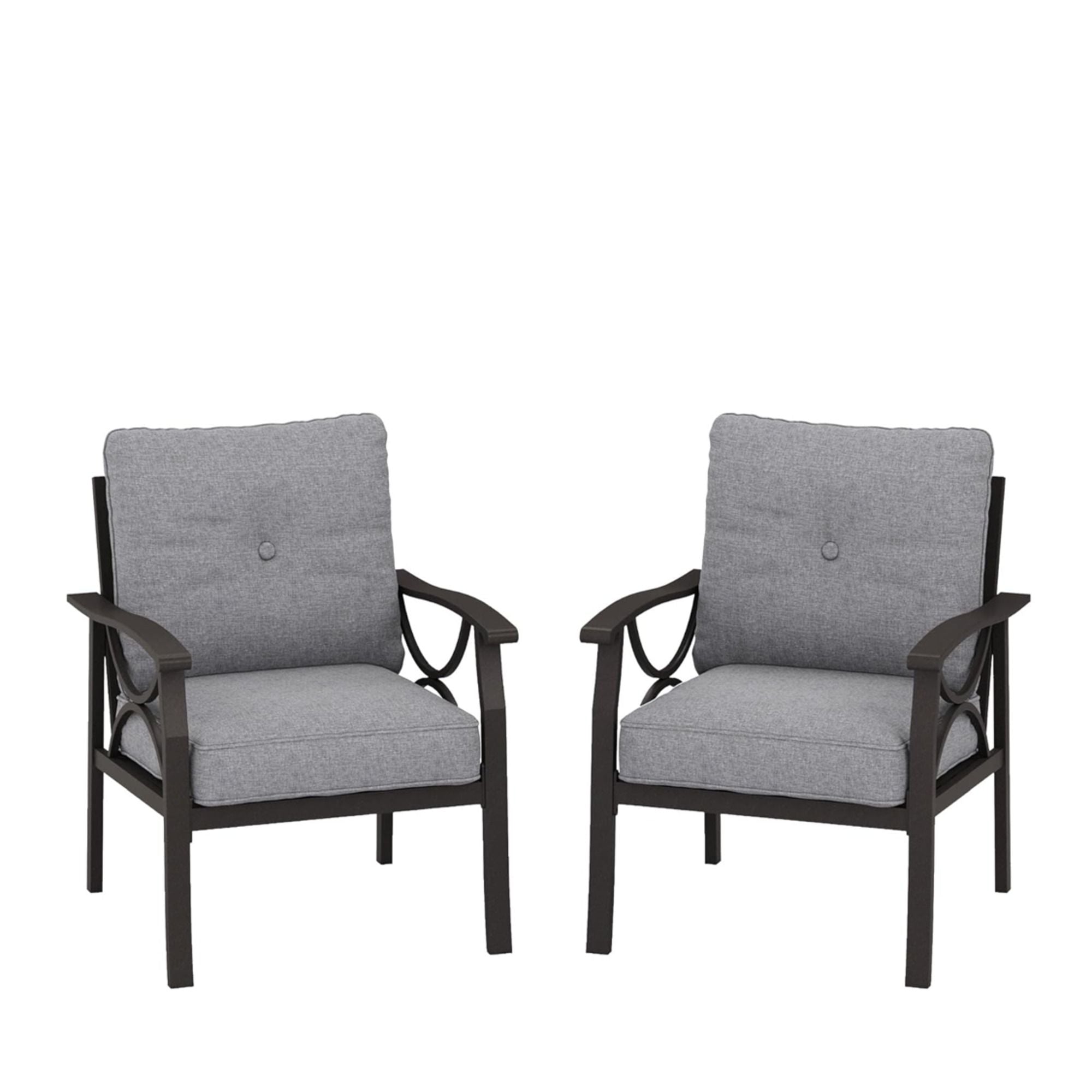 All Weather Armchairs With Cushions, Sculptural Design (Set of 2) - Gray / Khaki