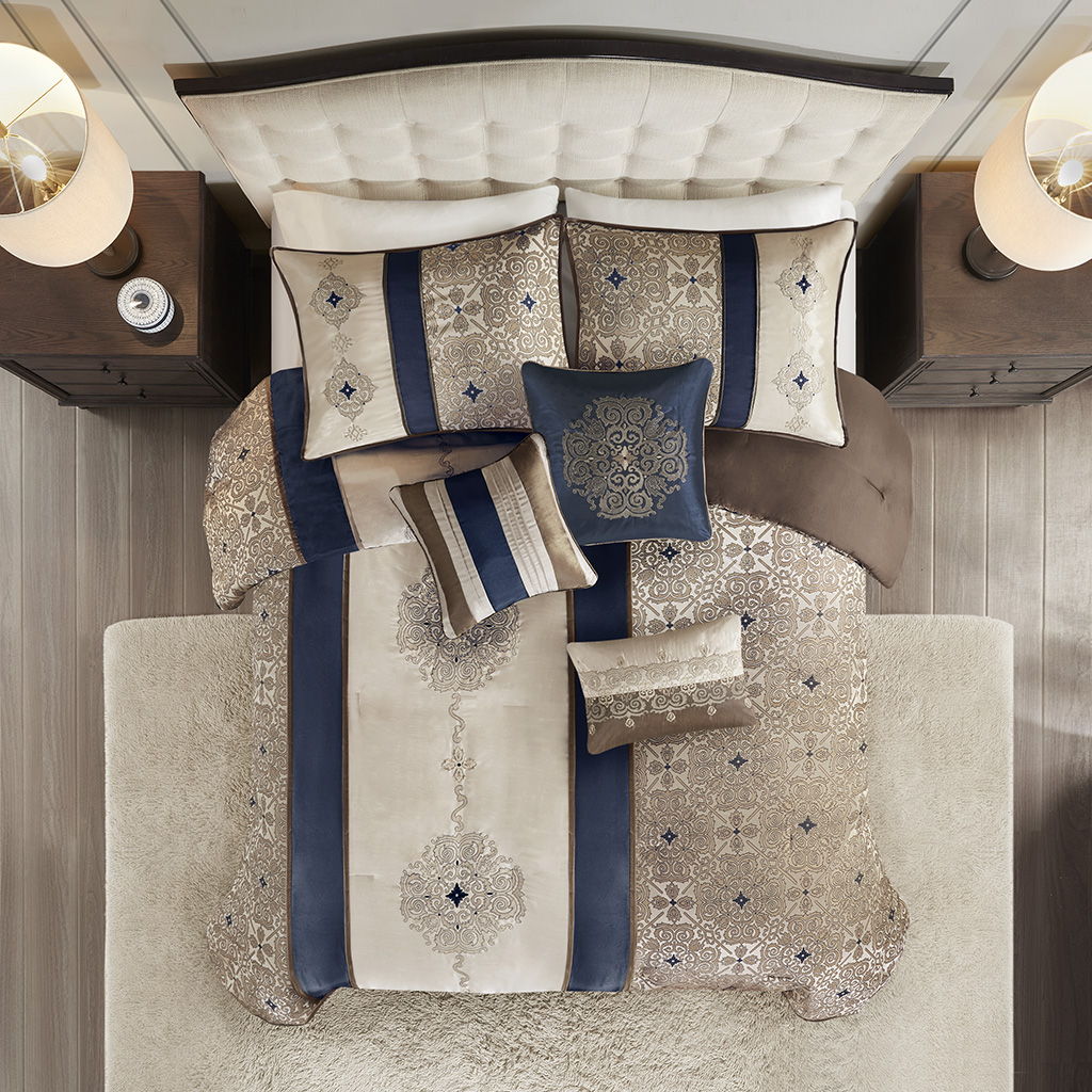 Donovan - California King 7 Piece Comforter Set - Navy