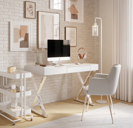 Luster Contemporary Desk in White by LumiSource