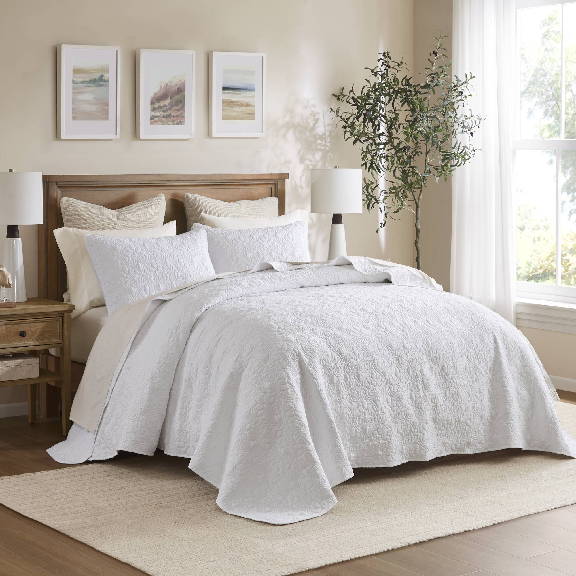 Quebec - King Reversible Bedspread Set - White