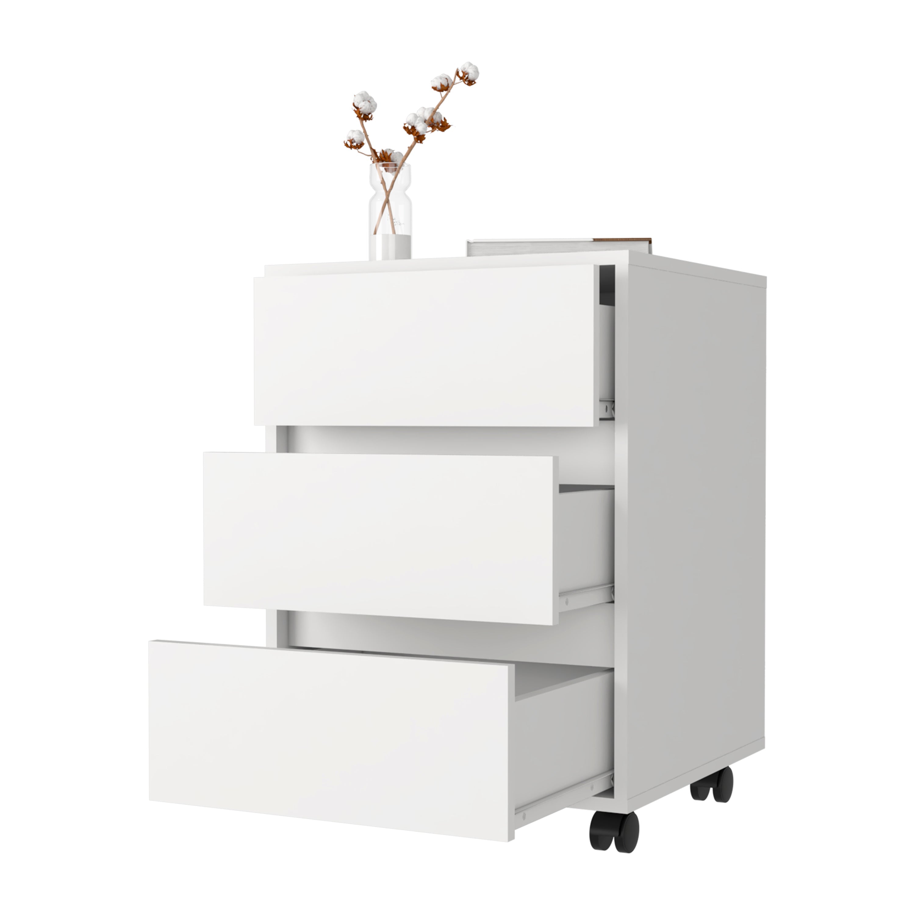 Artemisa 3 Drawer Filing Cabinet, Four Casters, Superior Top -White