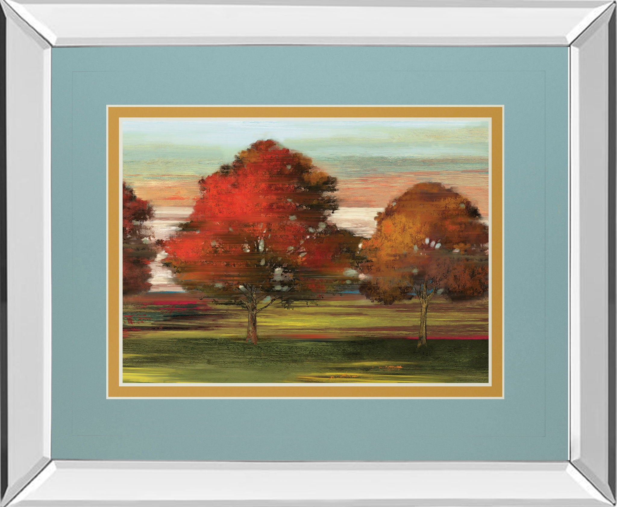 Tress In Motion By Alison Pearce - Mirror Framed Print Wall Art - Light Blue