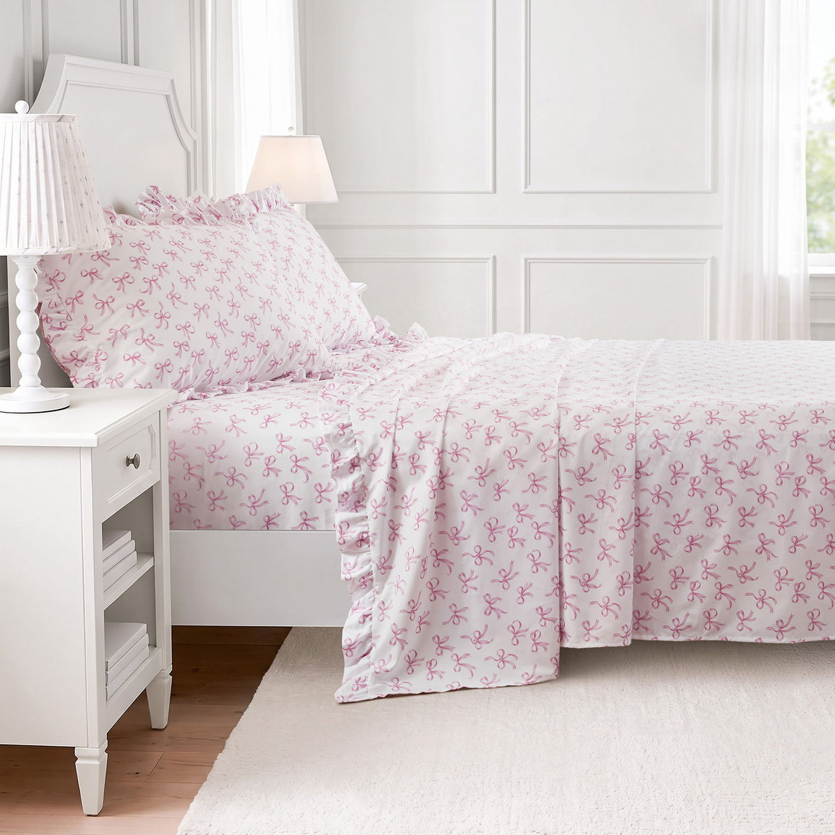 Microfiber Ruffle - Twin Sheets - Pink Bow