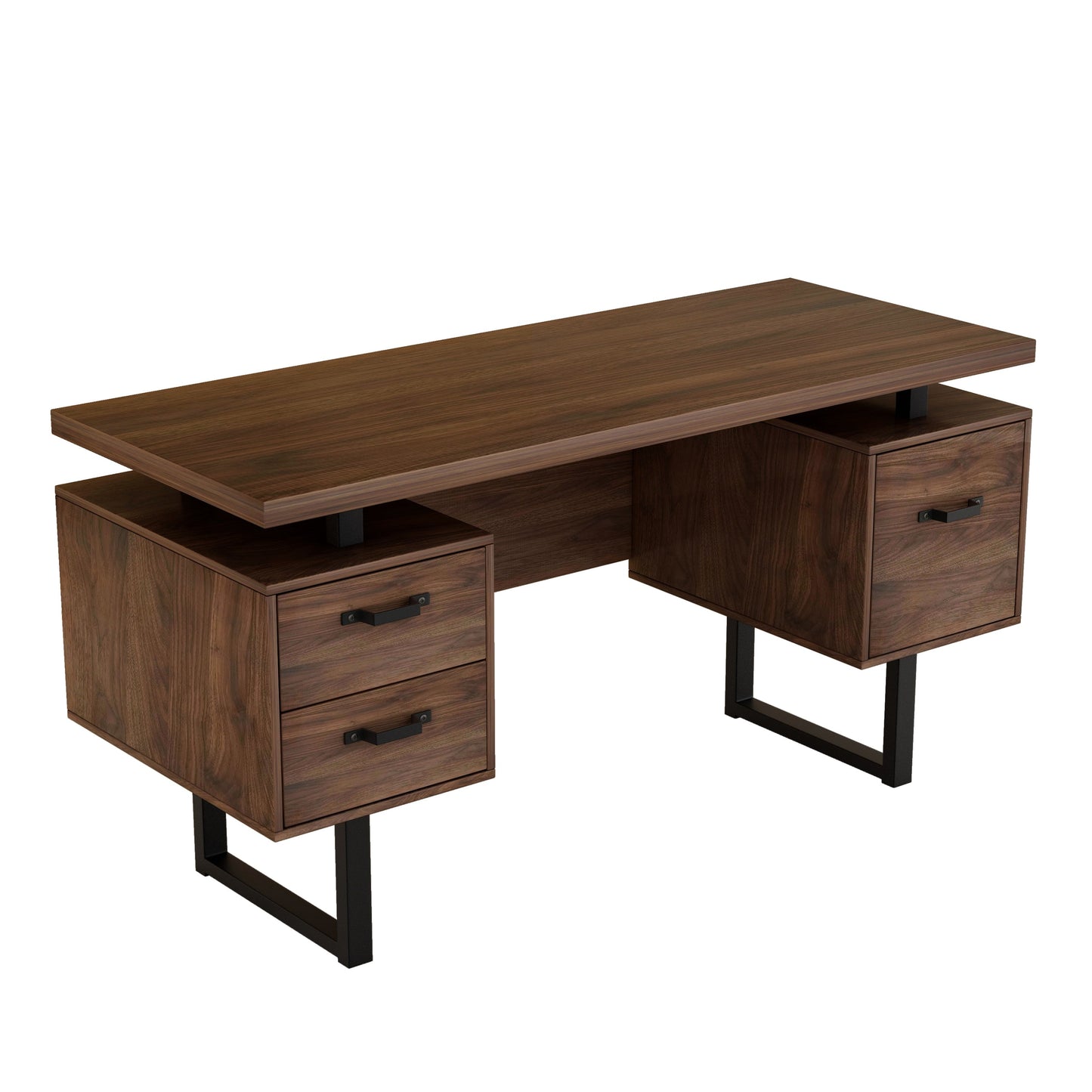 Home Office Computer Desk with Drawers/Hanging Letter-size Files, 59 inch Writing Study Table with Drawers