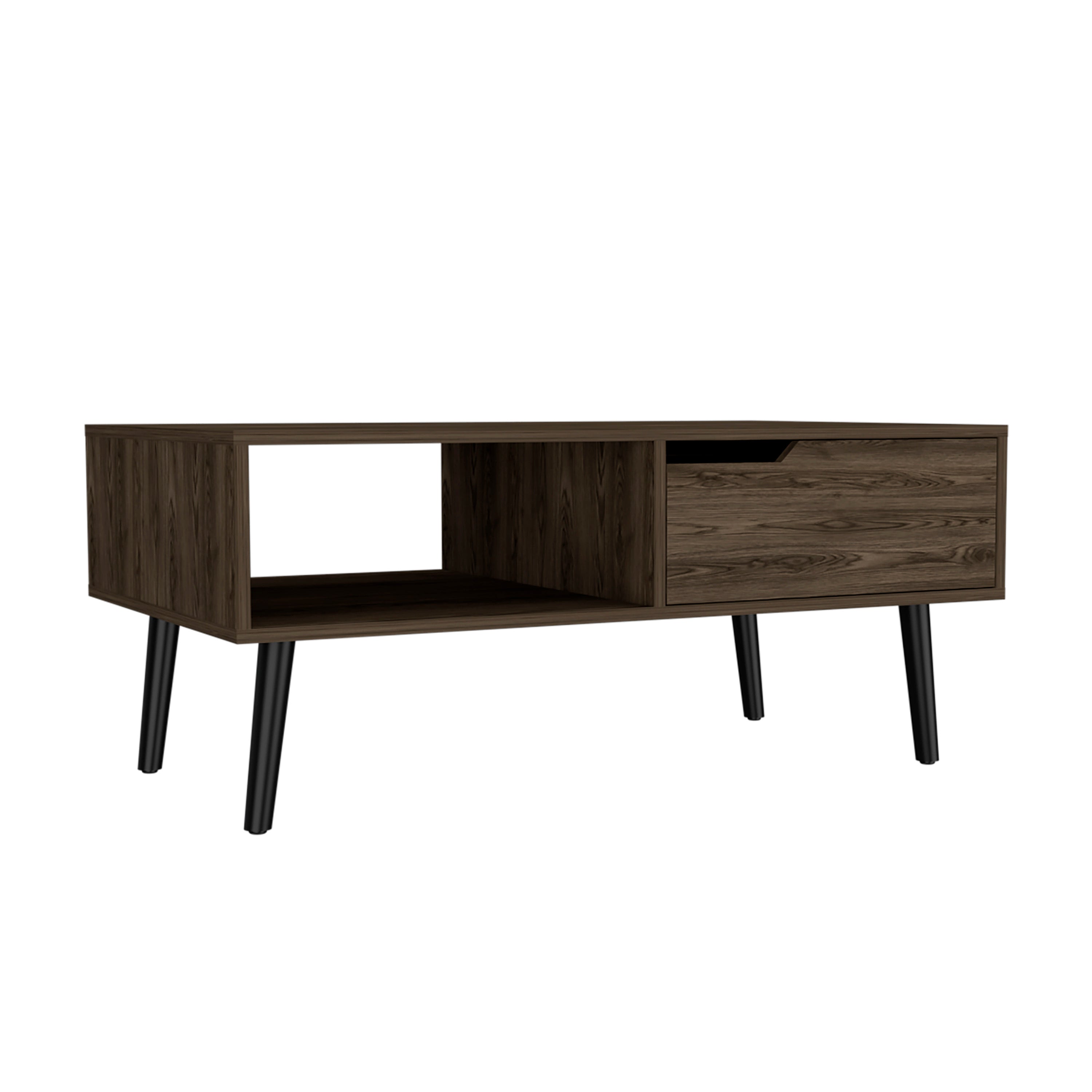 Kobe Coffee Table, One Open Shelf, One Drawer, Dark Walnut