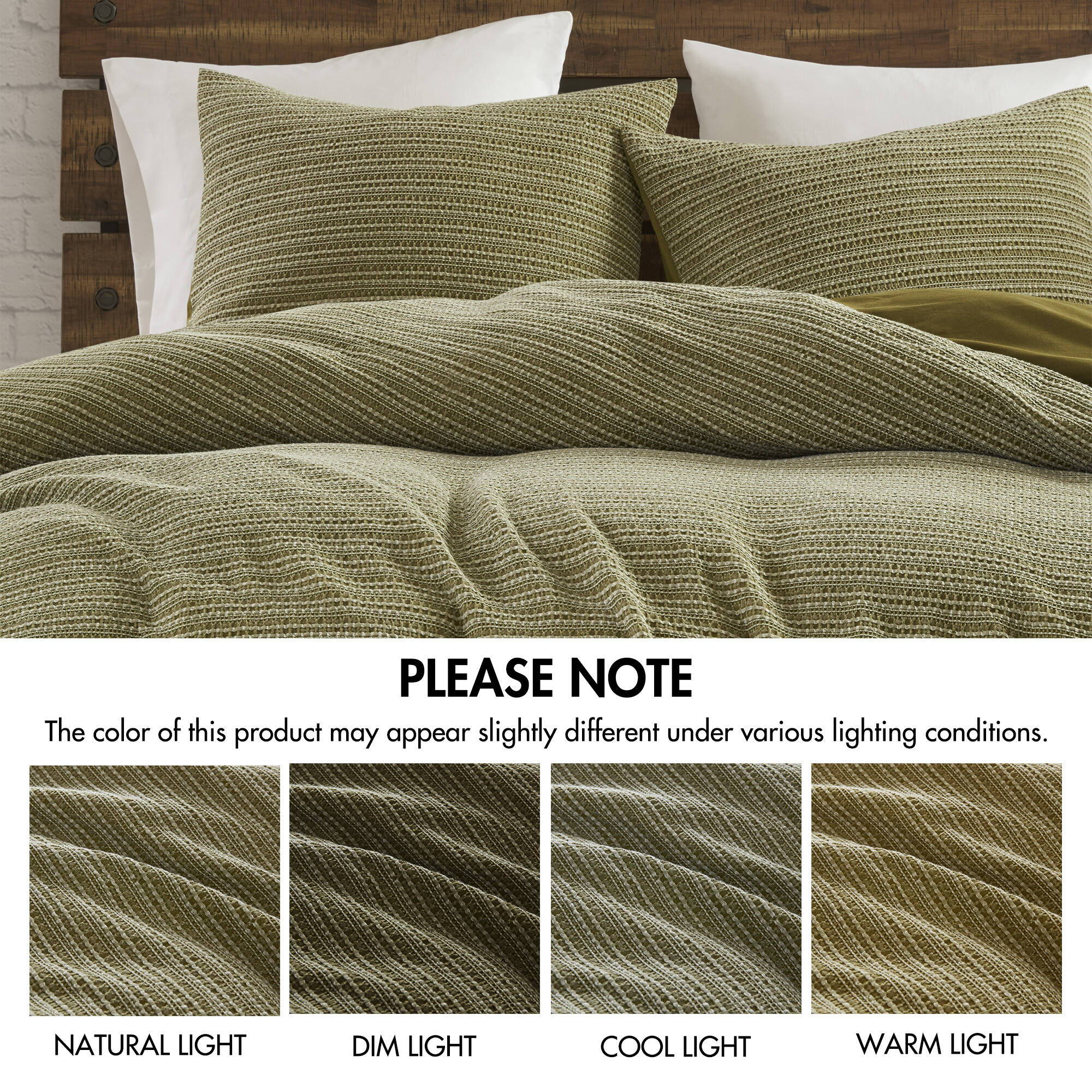 Lyon - 3 Piece Full/Queen Waffle Washed Duvet Set - Green