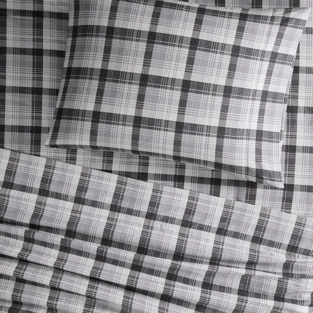 Flannel - Queen Sheet Set Cotton - Gray Plaid