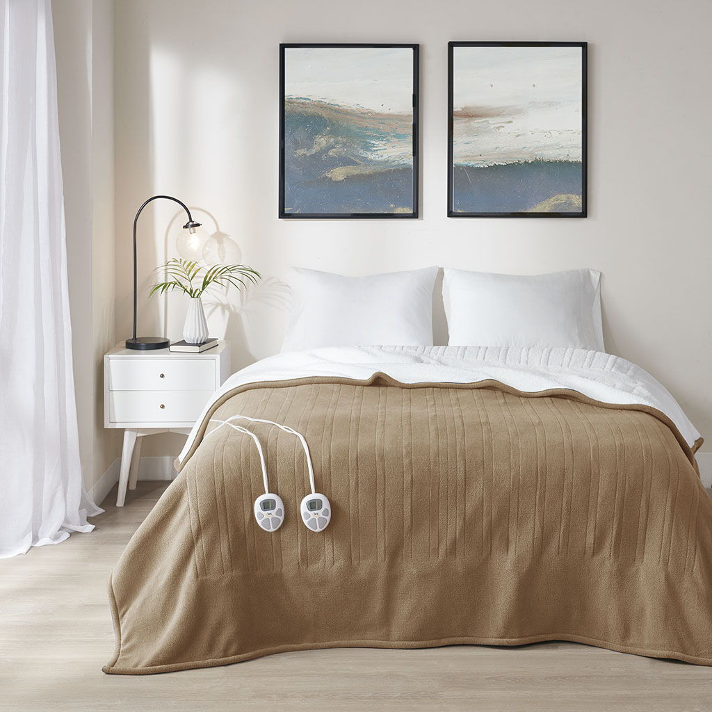 Fleece to Sherpa - King Heated Blanket - Brown