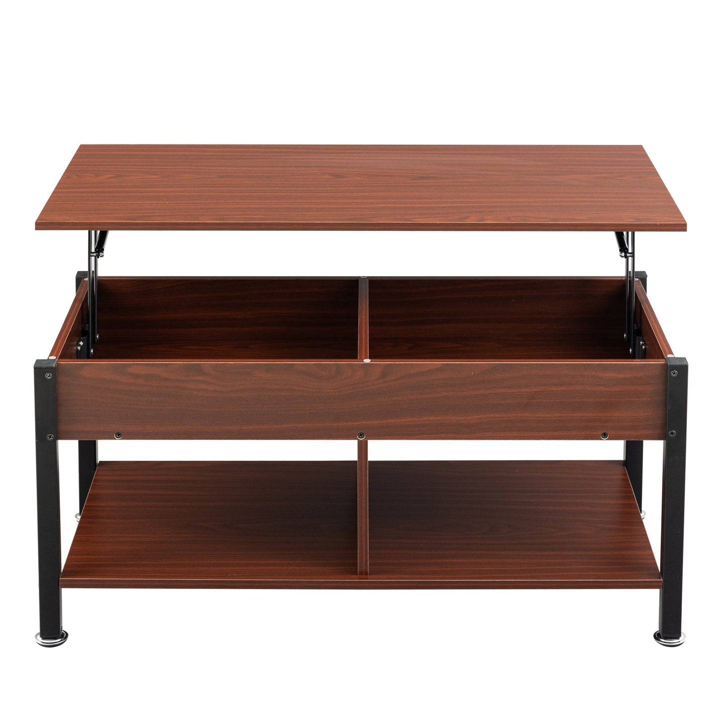 Metal coffee table,desk,with a lifting table,and hidden storage space.There were two removable wicker baskets that could be placed in any space such as the living room,color:brownwith solid wood grain