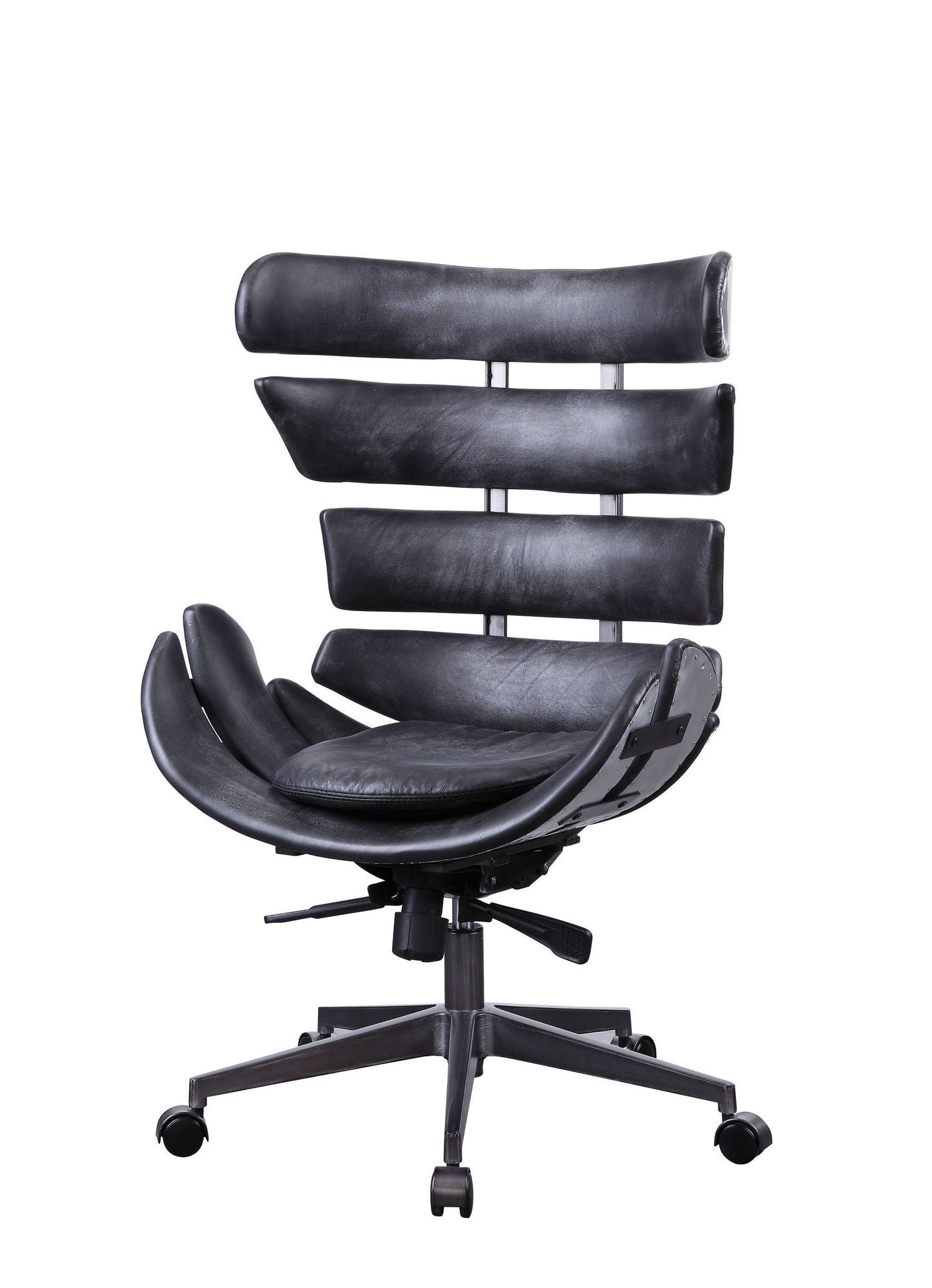 ACME Megan Office Chair in Vintage Black Top Grain Leather & Aluminum 92552