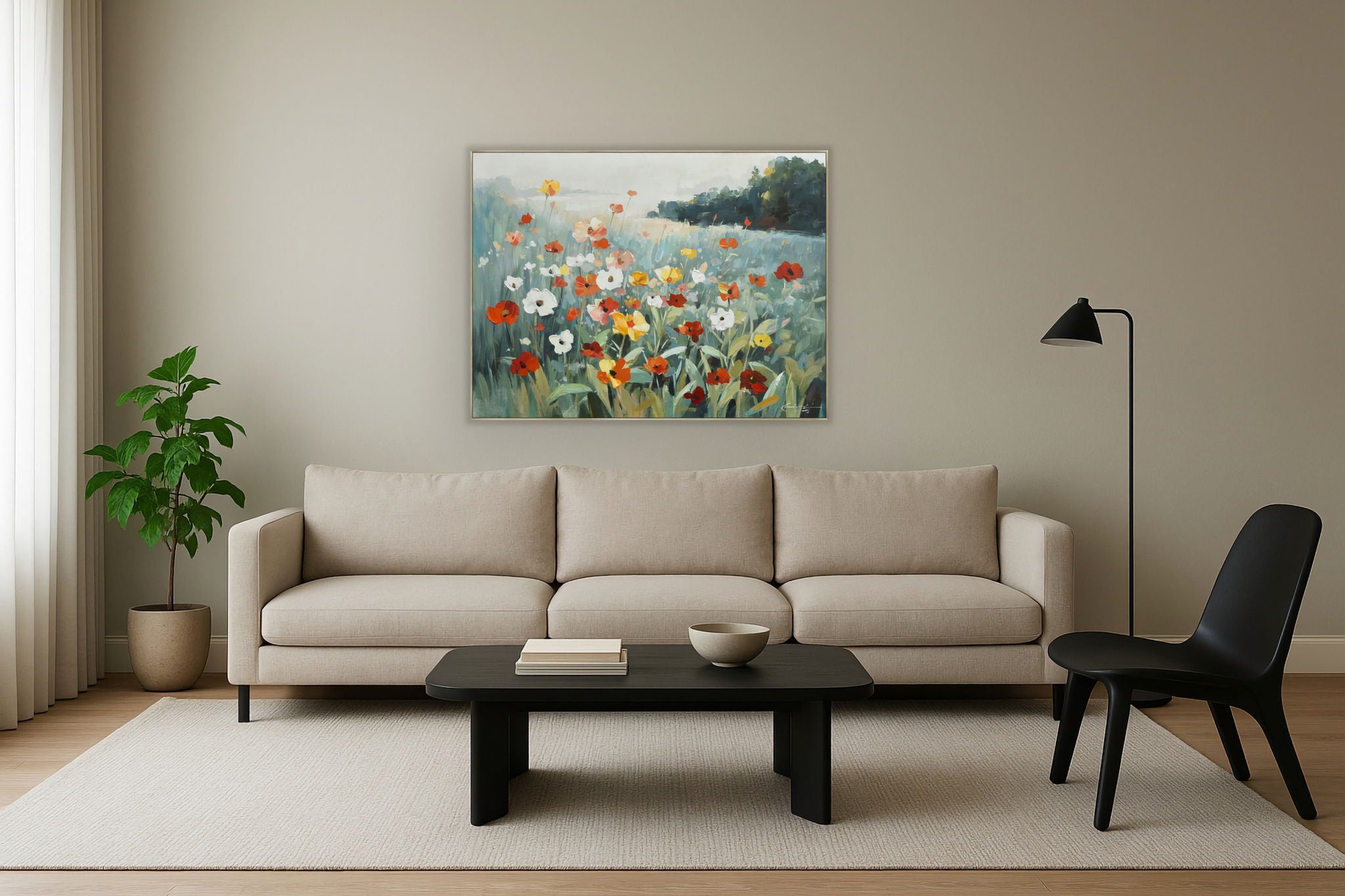 Morning Meadow - 36" x 47" Framed Wall Art - Dark Gray