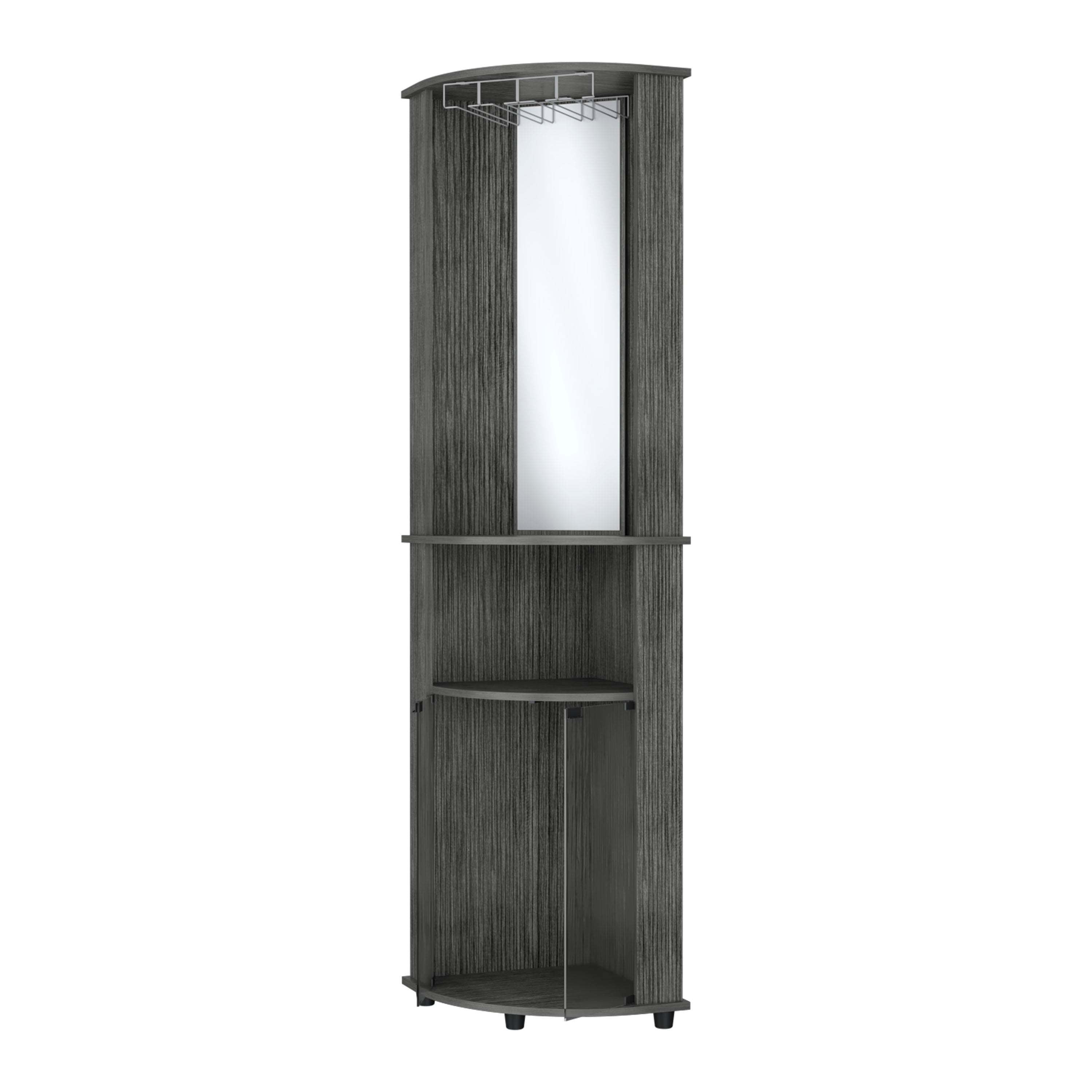 Jared Smokey Oak 3-Tier Shelf Bar Cabinet