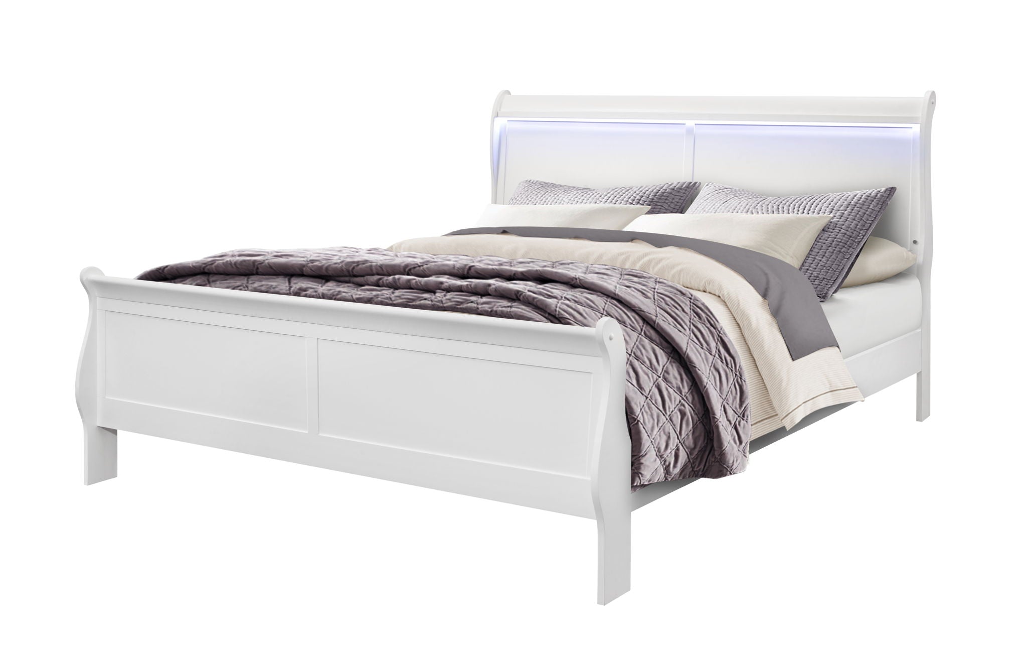 Charlie - King Bed With LED Headboard & Footboard - White