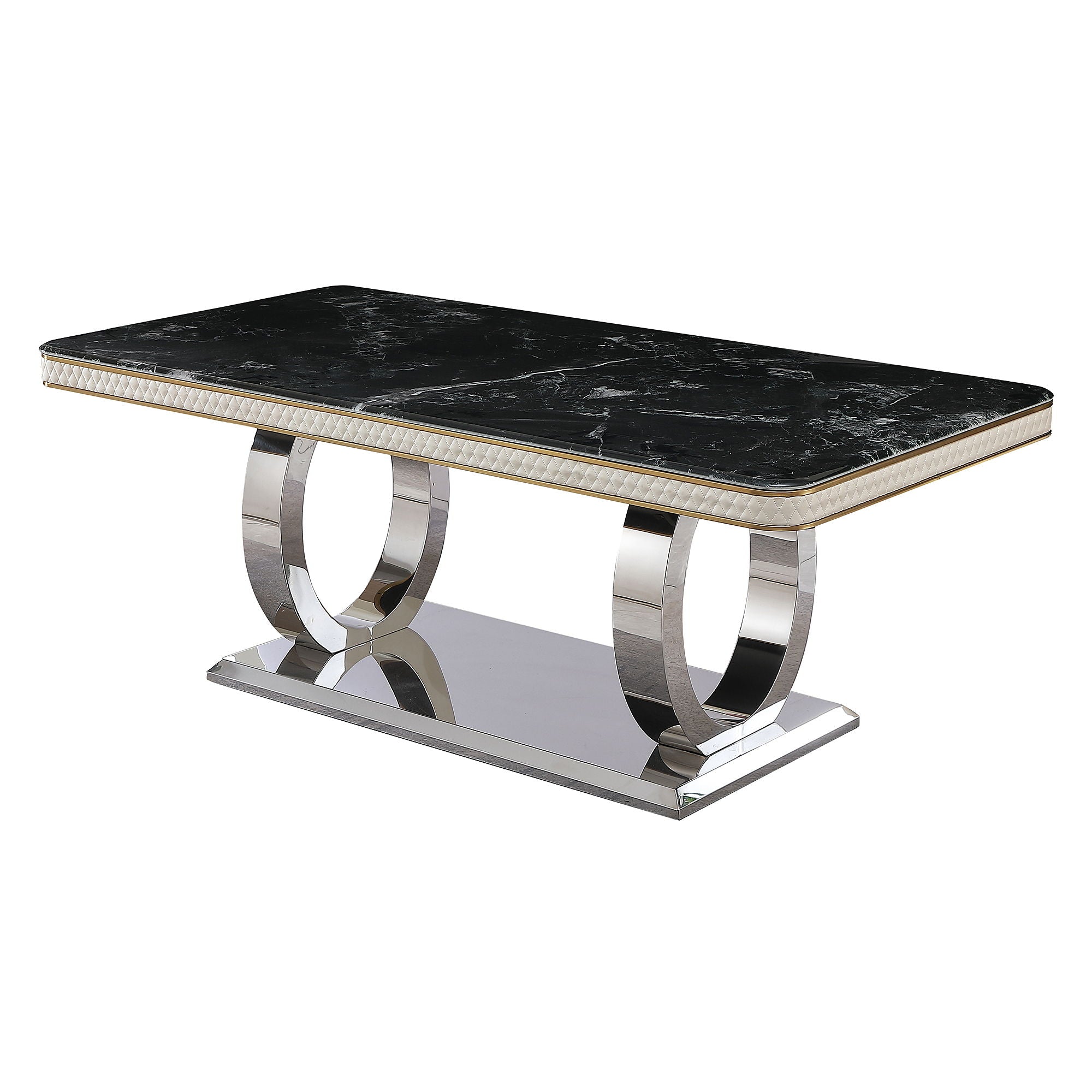 Luxury Modern Dining Table With 6 Chairs Marble Top Titanium Plated Base - Black